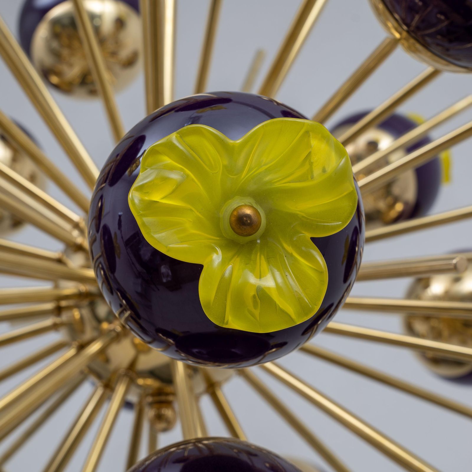 photo furniture Italian Murano Glass And Brass Sputnik Chandelier, Yellow And Purple Spheres