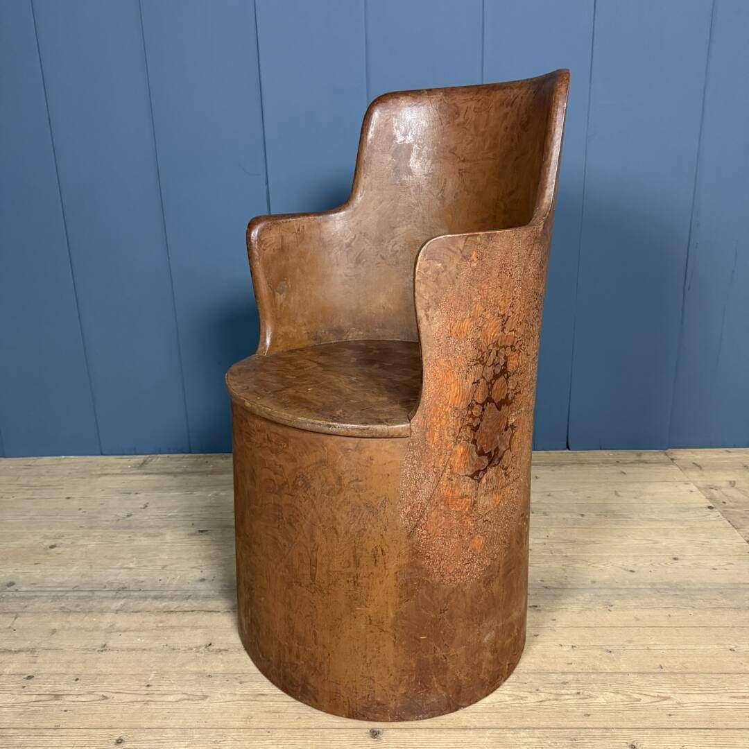 Oude Zweedse Beschilderde Houten Stomp/Boomstamstoel photo furniture