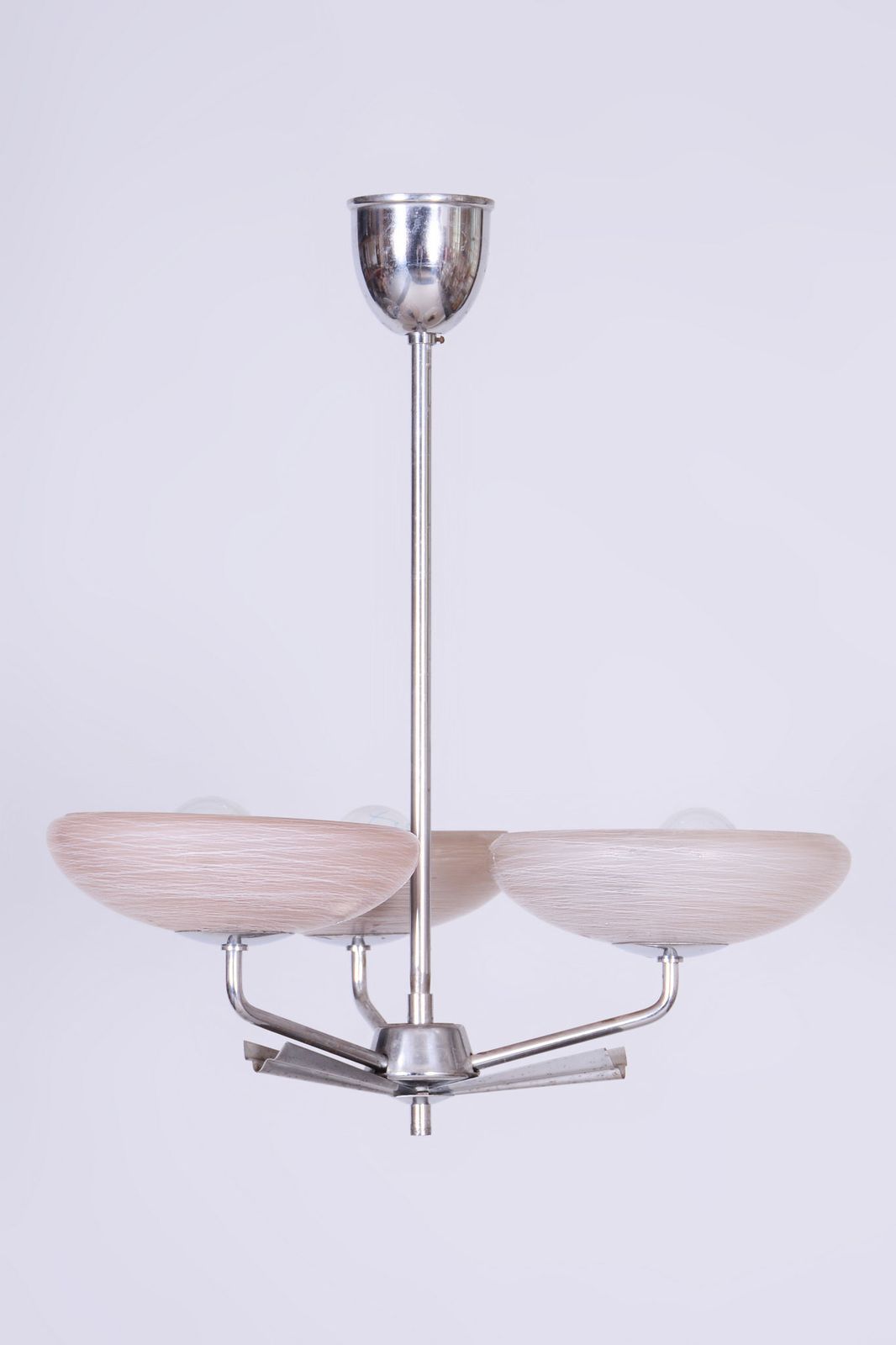 Restored Art Deco Chandelier, Chrome Plated Steel, Marble Glass, Czech, 1920s