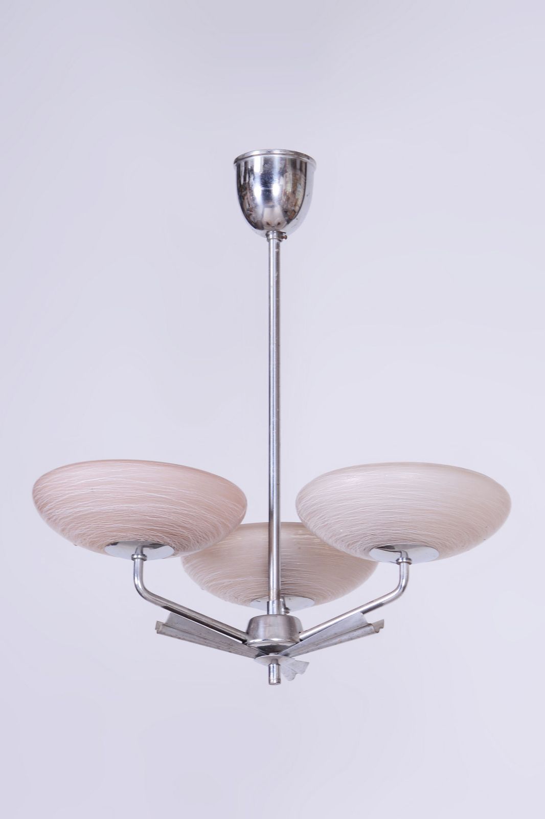 Restored Art Deco Chandelier, Chrome Plated Steel, Marble Glass, Czech, 1920s photo furniture