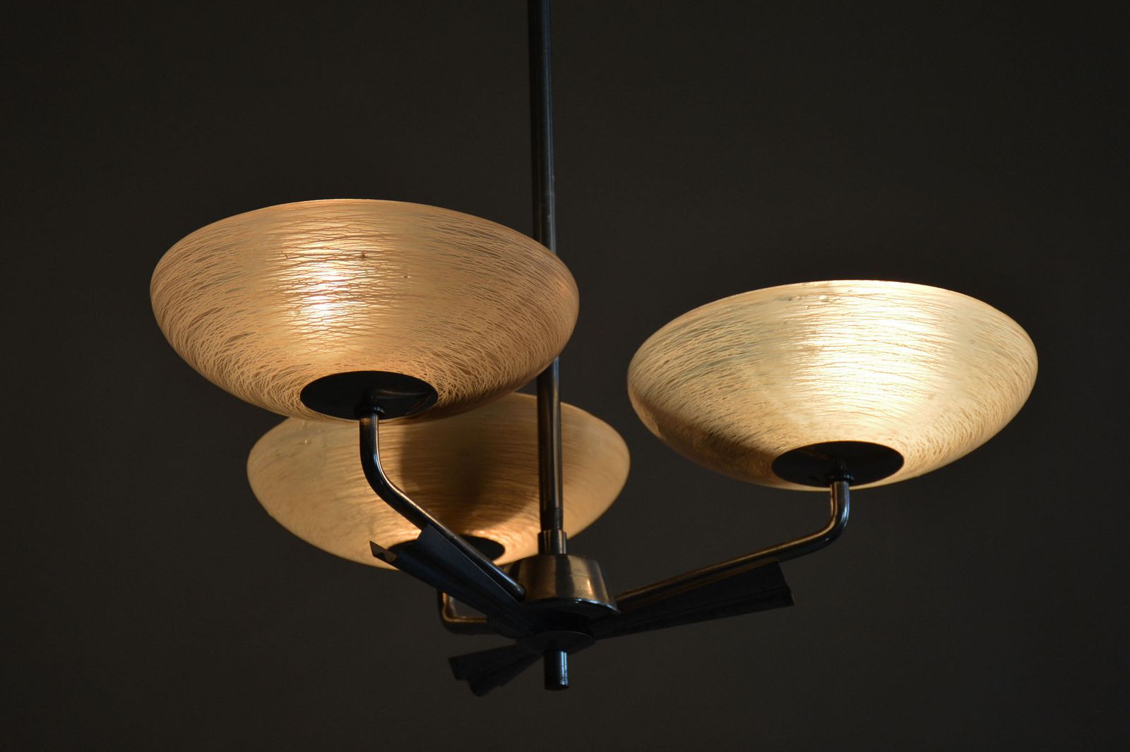 photo furniture Restored Art Deco Chandelier, Chrome Plated Steel, Marble Glass, Czech, 1920s