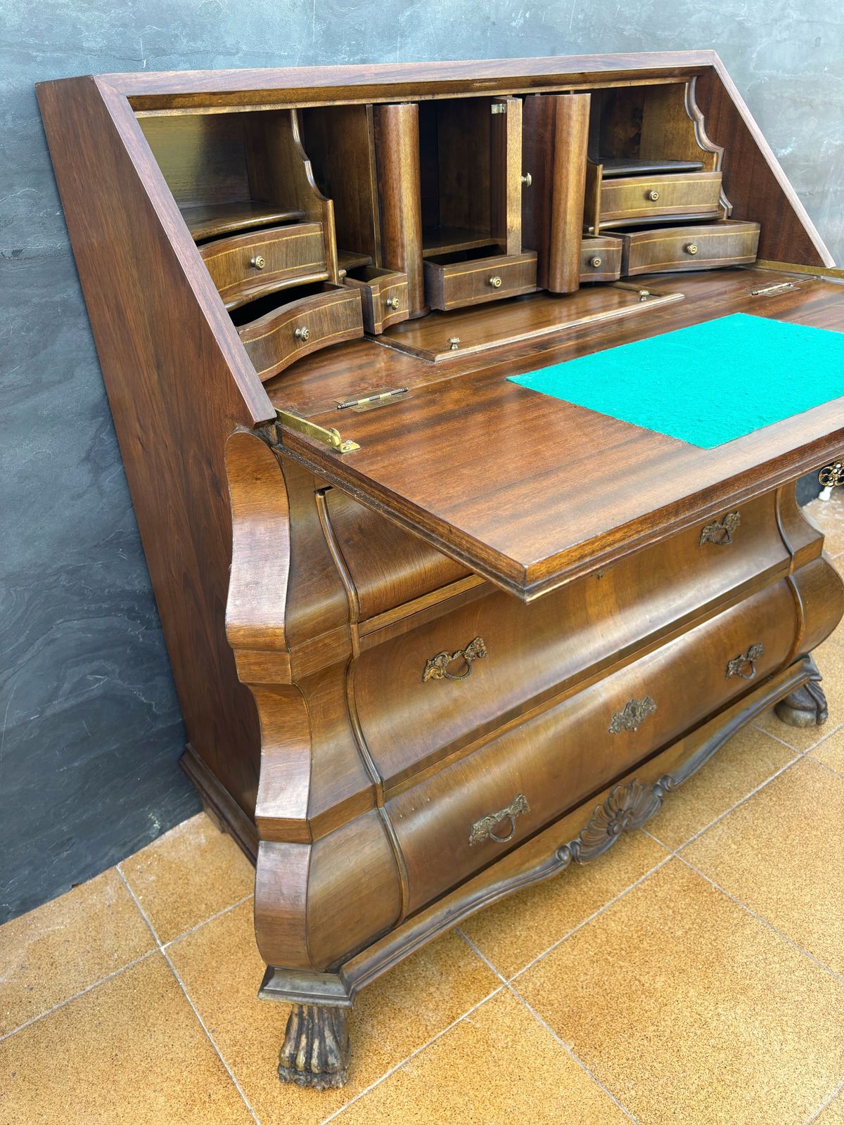 Baroque Style Bombe Secretary Desk, Mid 20th Century photo vinterior