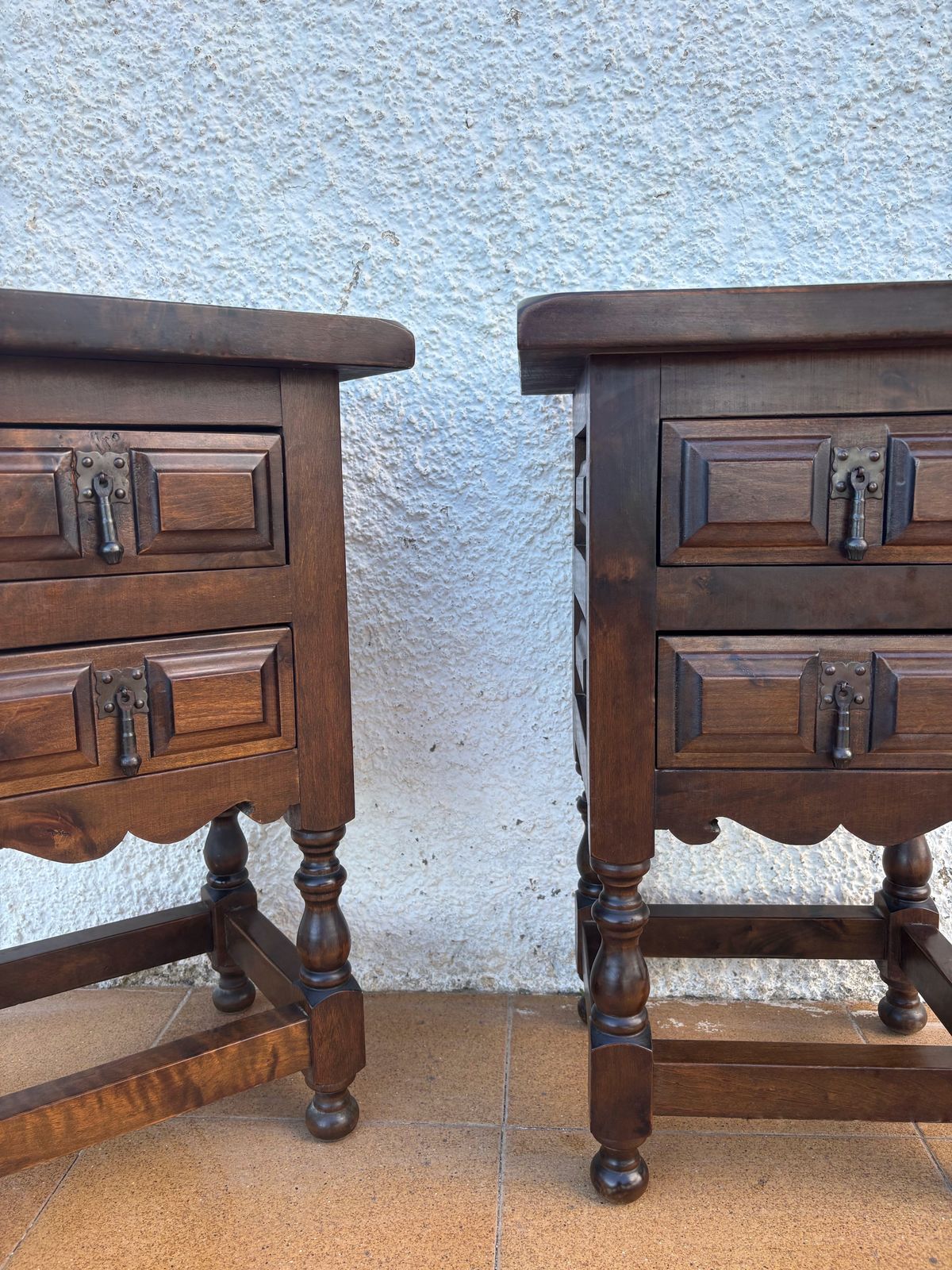 Pair Of Spanish Rustic Wooden Night Stands, Mid 20th Century photo furniture