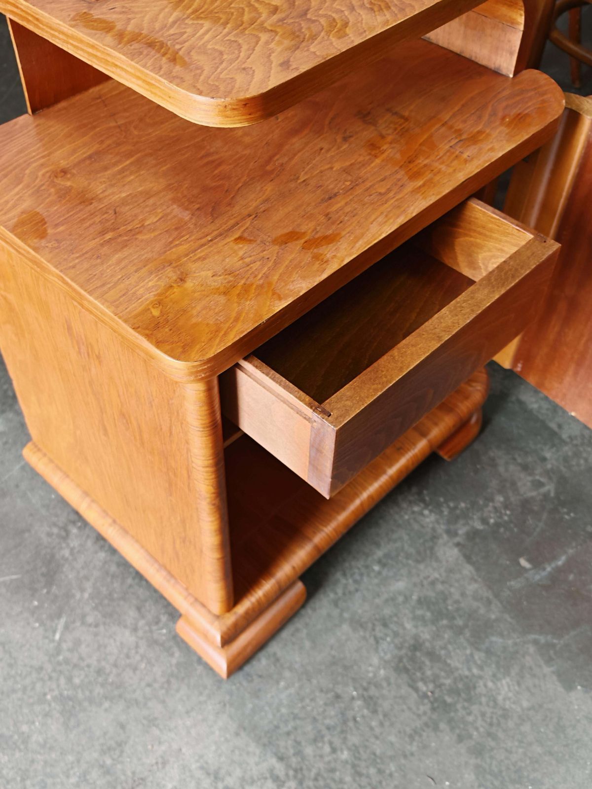 photo vintage Pair Of Refurbished Art Deco Nighstands In Ash Wood, Austria 1930s