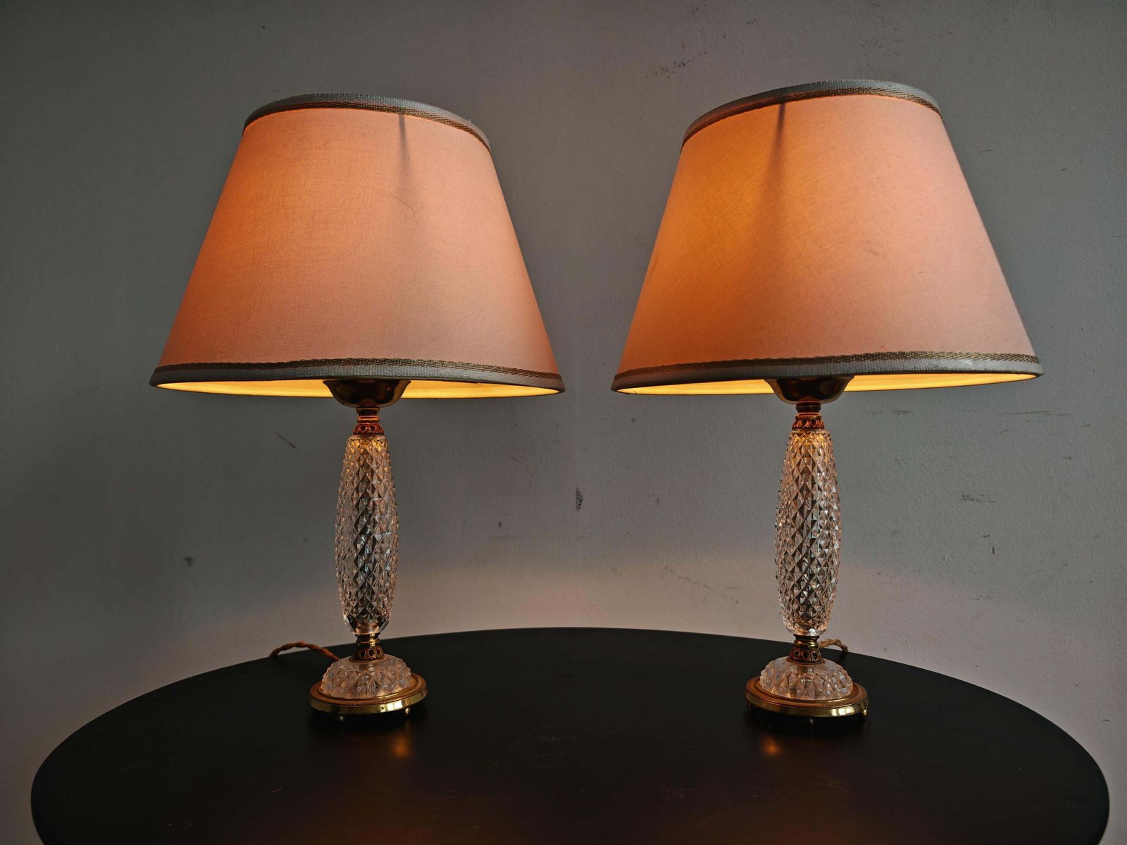 Pair Of Late Arf Deco Table Lamps In Cut Crystal And Bronze, France 1940s photo furniture