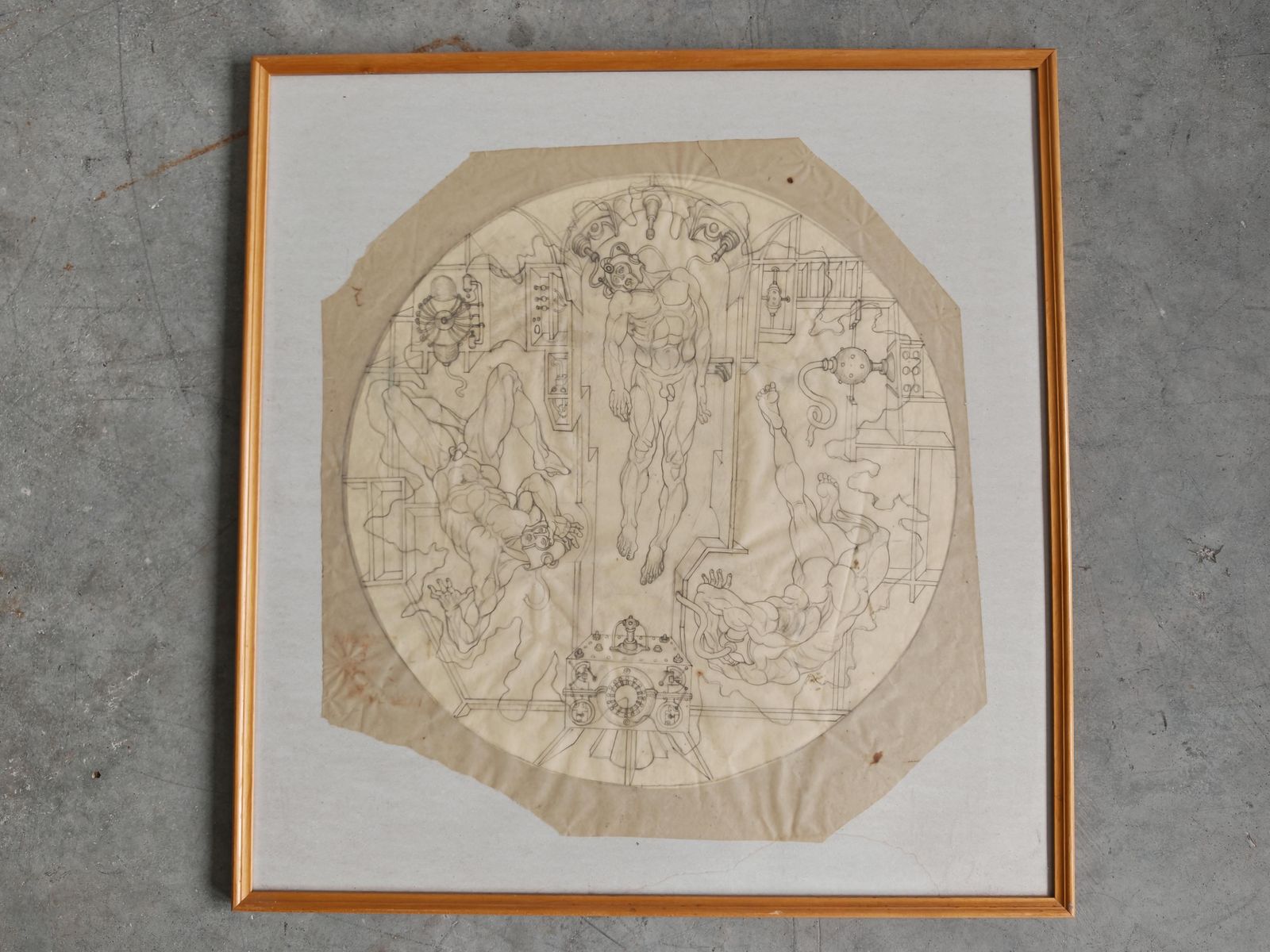 Art Figurative Composition With Mechanical Motifs, Pencil On Paper By Dusan Gakovic photo