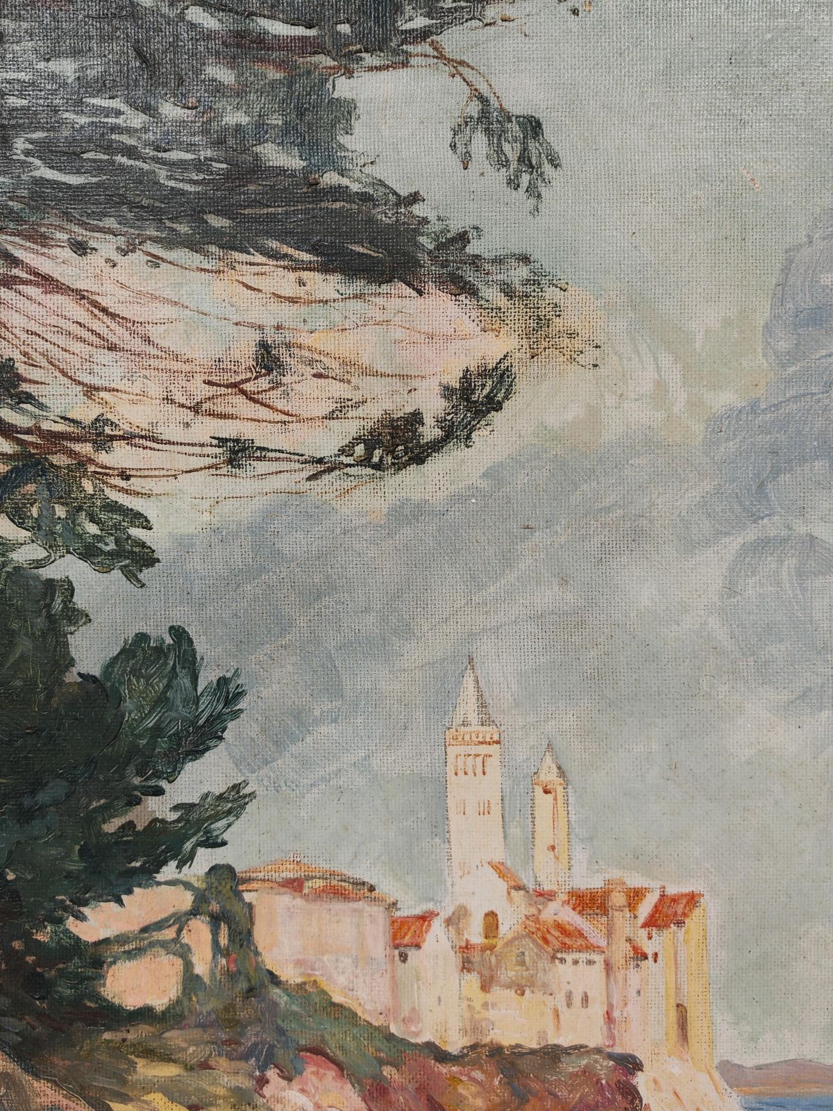 photo furniture "Rab Island", Oil On Hardboard By Bogoslav Vojinović Pelikan, Yugoslavia 1926