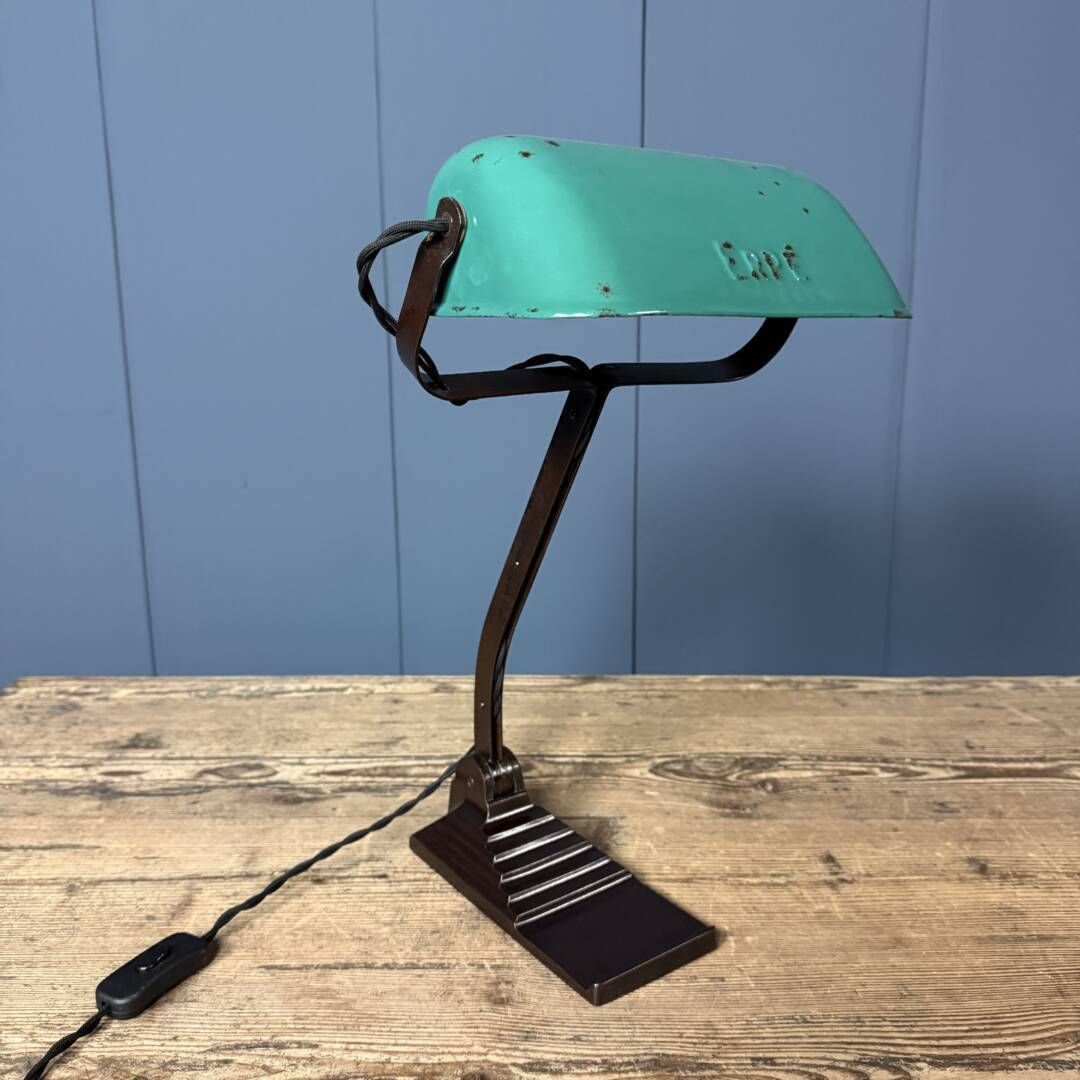 Erpé Bankierslamp Met Turquoise Emaille Kap photo furniture