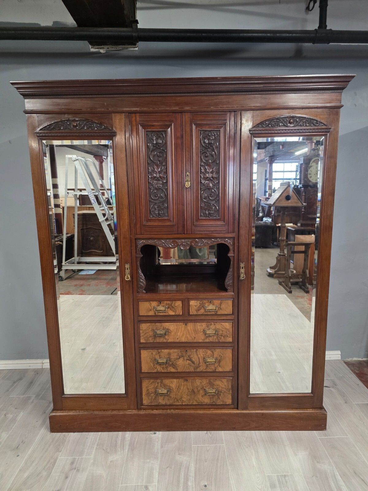 photo buy Antique Walnut Late Victorian Princess Combination Wardrobe