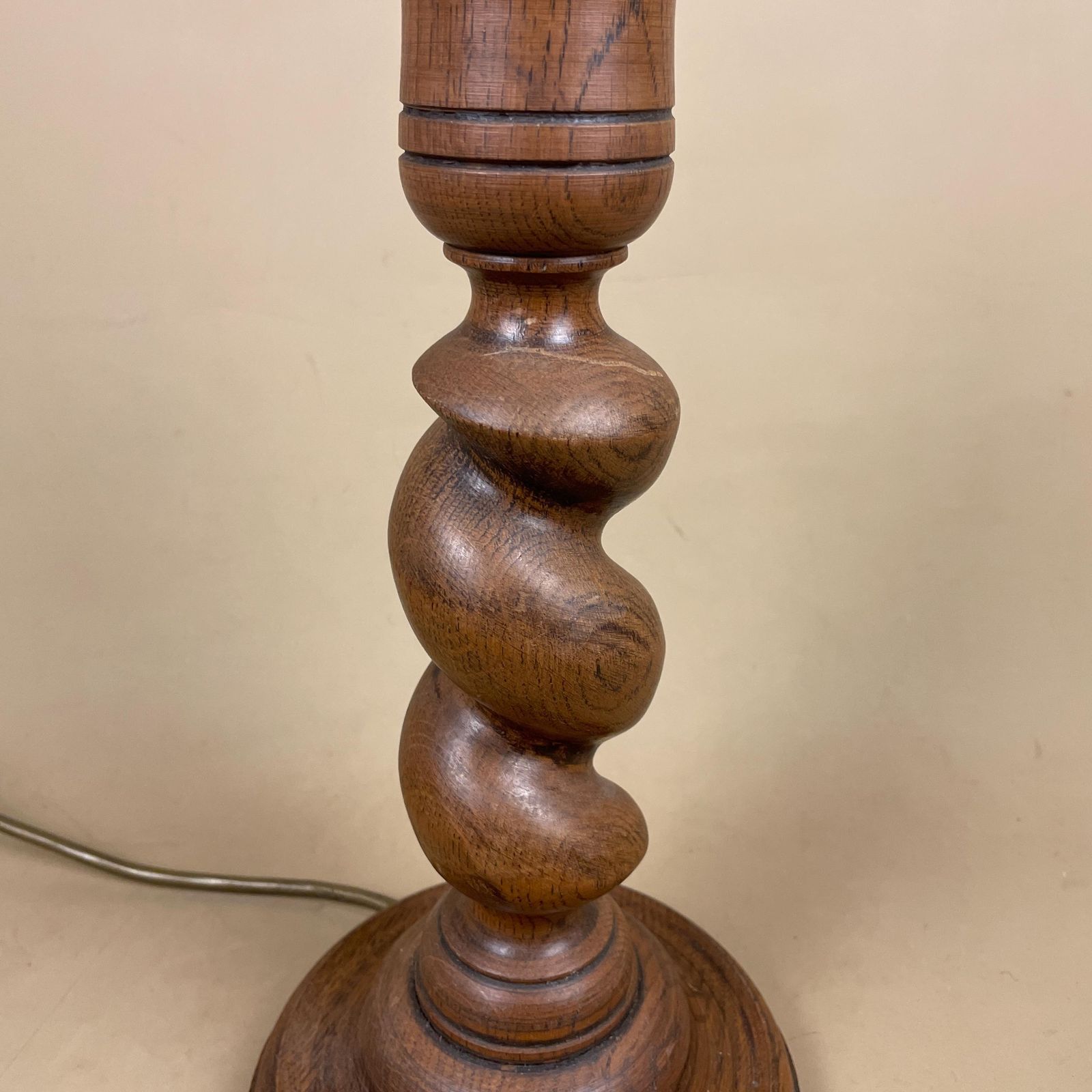 Antique Twisted Wood Lamp Wooden Light Table Brown Twist Ornate Classic Round Base Vintage Side Chunky Cottage Farmhouse photo Lighting