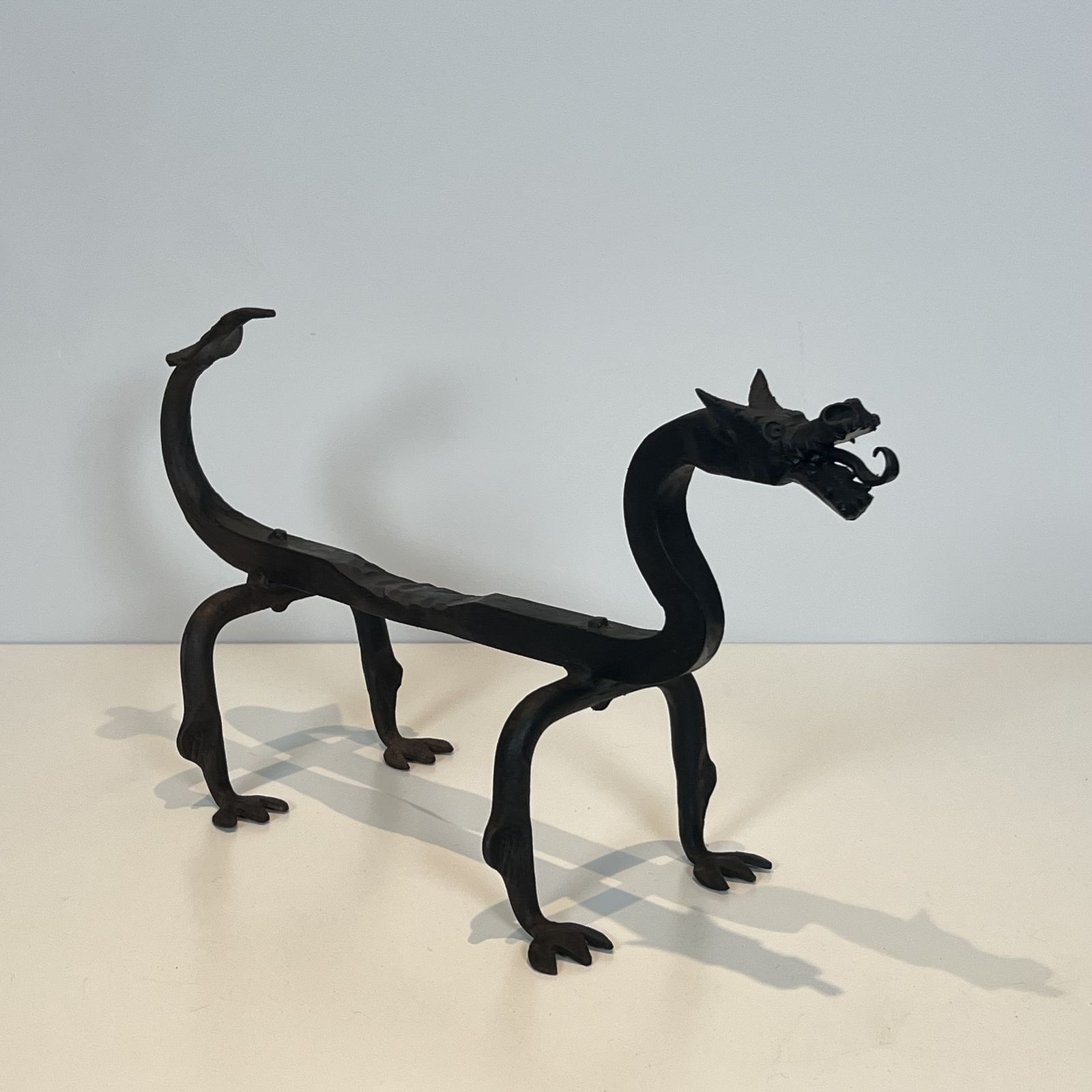 Pair Of Wrought Iron Dragon Andirons photo vinterior