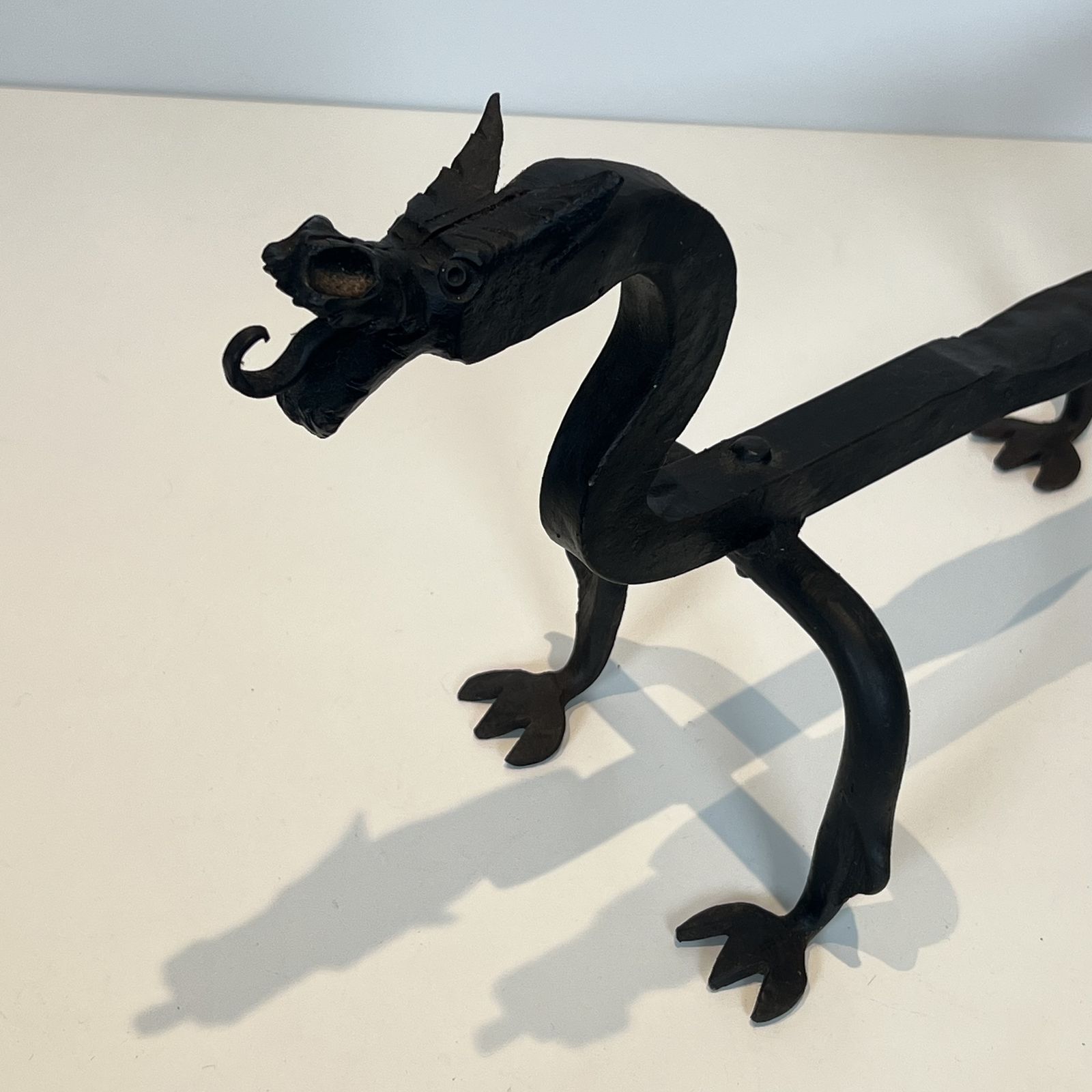Pair Of Wrought Iron Dragon Andirons photo vintage
