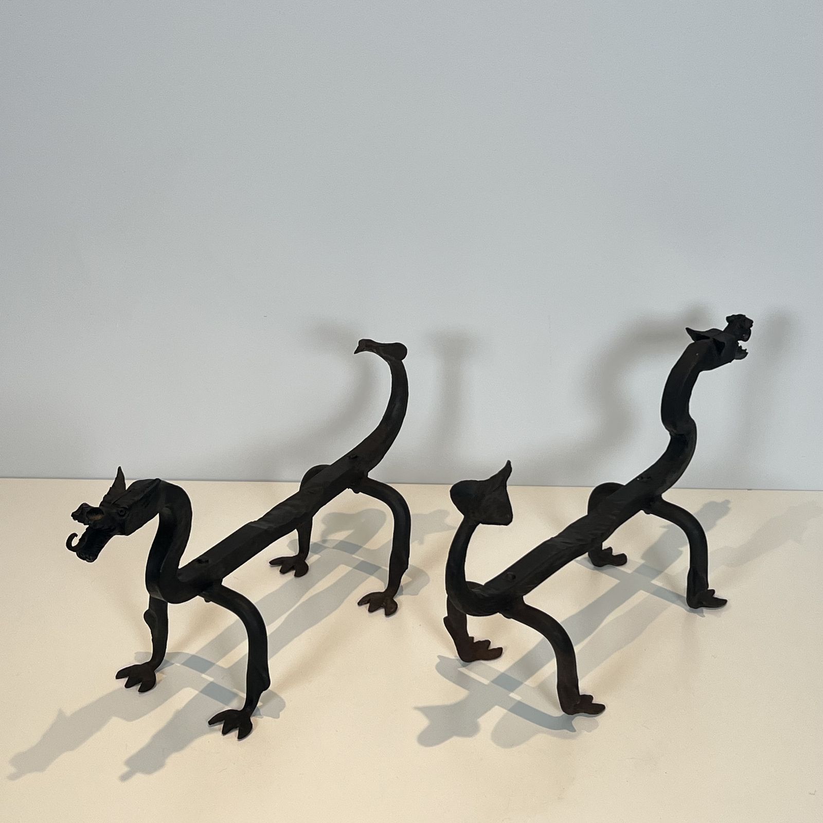 photo buy Pair Of Wrought Iron Dragon Andirons