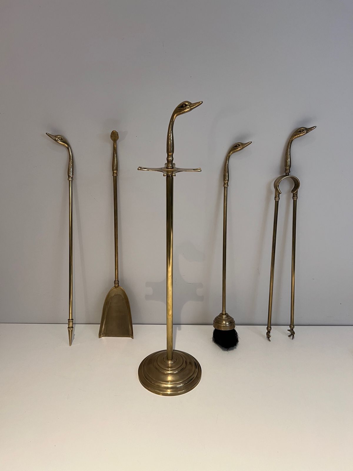 Brass Fire Set With Duck Heads In The Style Of Maison Jansen photo furniture