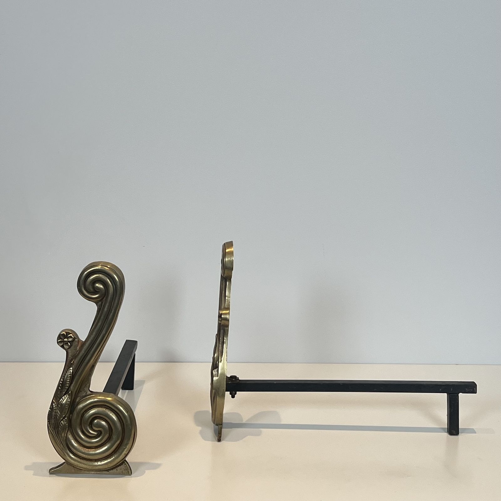 Pair Of Louis XVI Style Andirons In Bronze And Wrought Iron, Signed Armor Din photo 1650.0