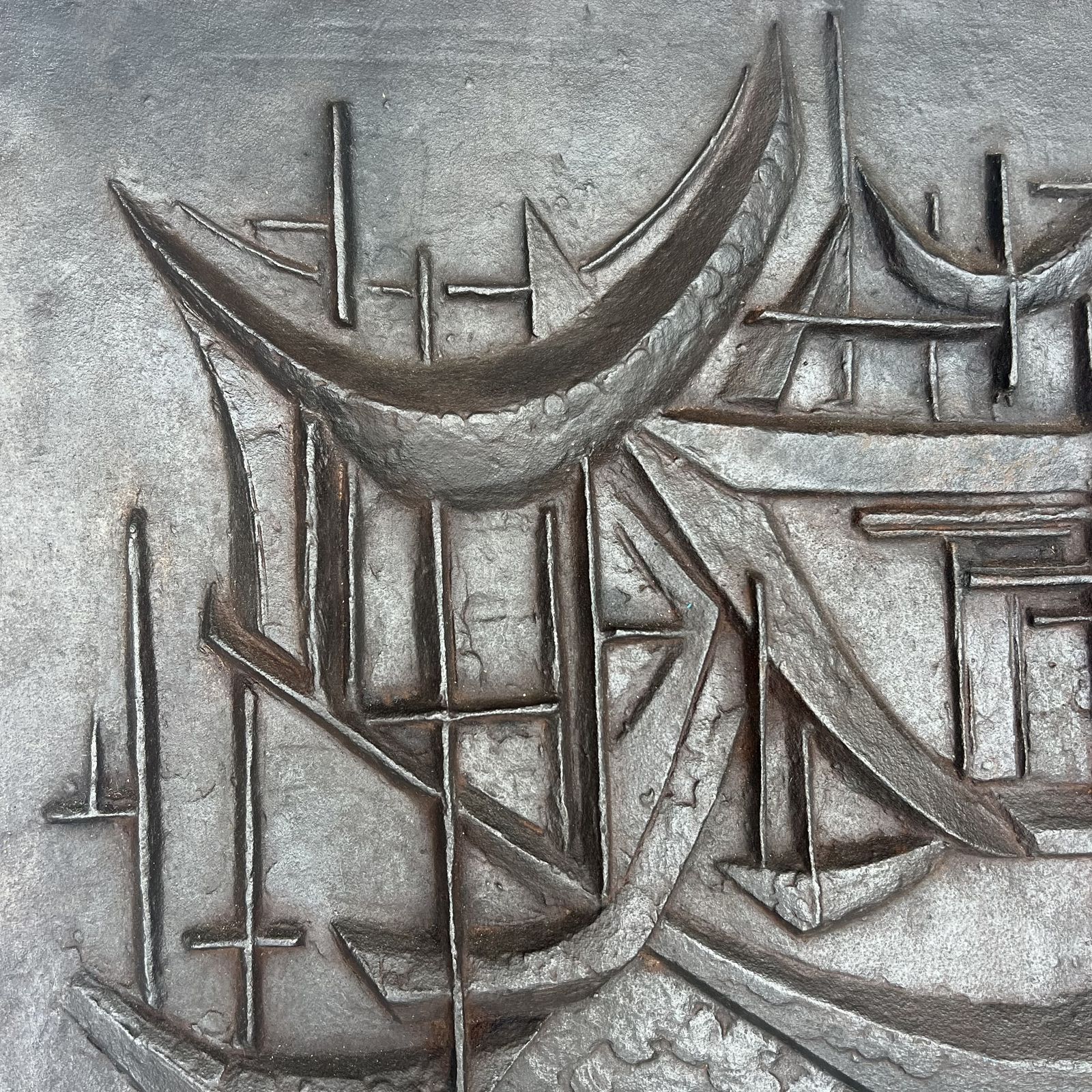 Modernist Cast Iron Fireback "The Sailboats" Signed photo buy