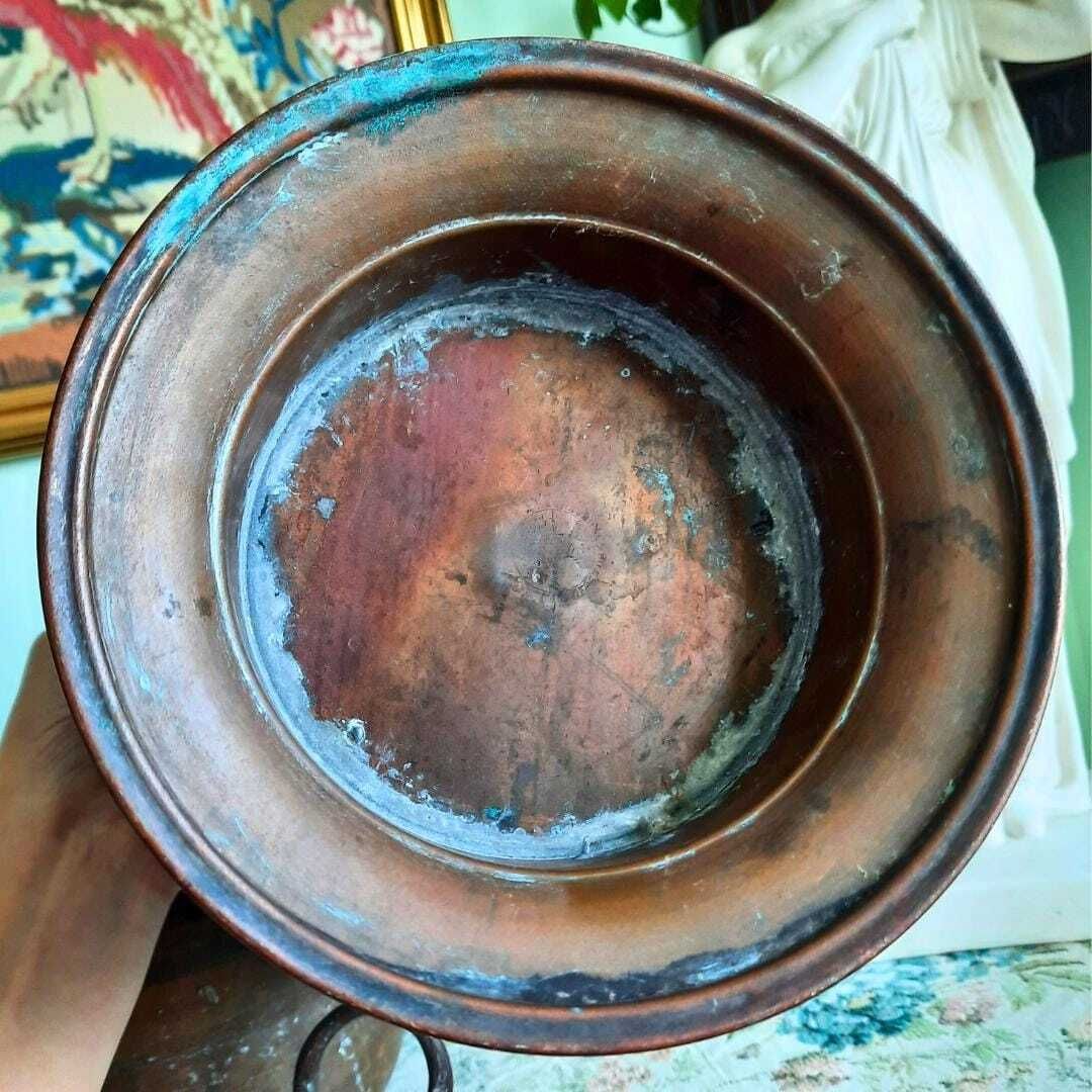 Large Antique Middle Eastern Indian Copper Cauldron Jardiniere With Insert H 10.2'' photo buy