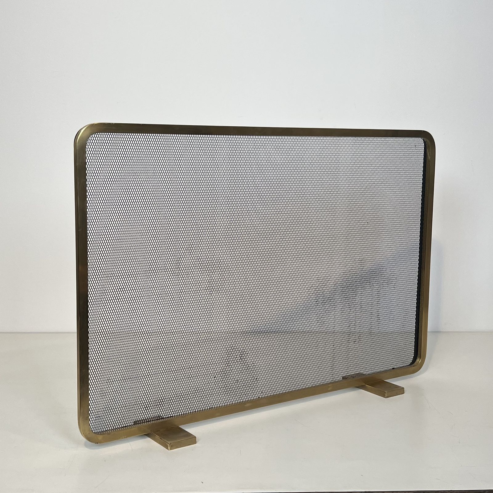 Brass And Wire Mesh Fire Screen photo for sale