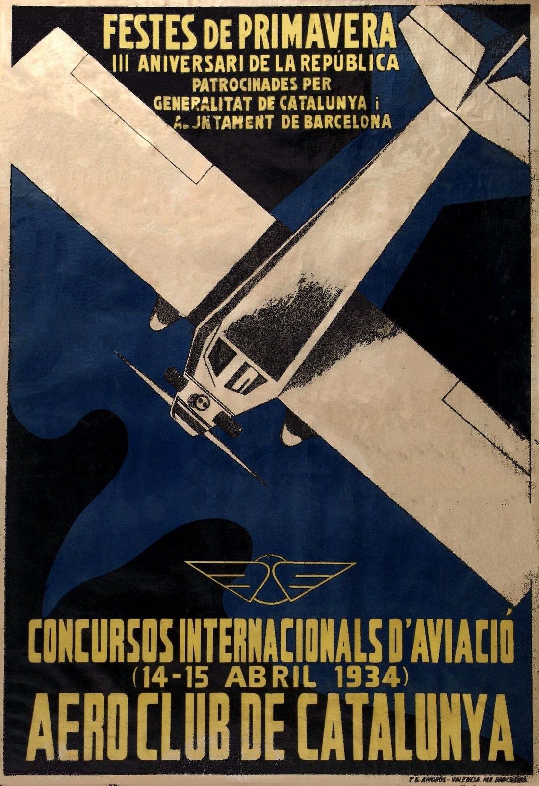Spanish Vintage Aviation Poster Aero Club De Catalunya C1934