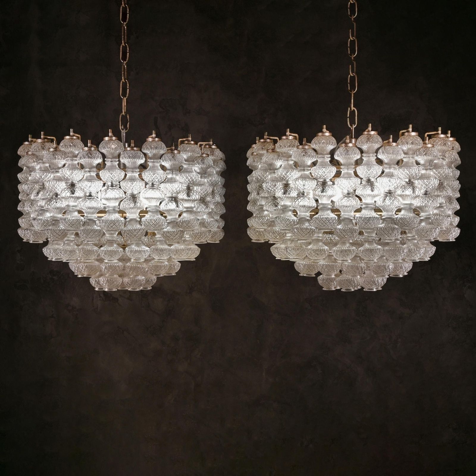 Mid Century Pair Of Murano Glass Chandeliers By Flavio Poli For Seguso photo for sale