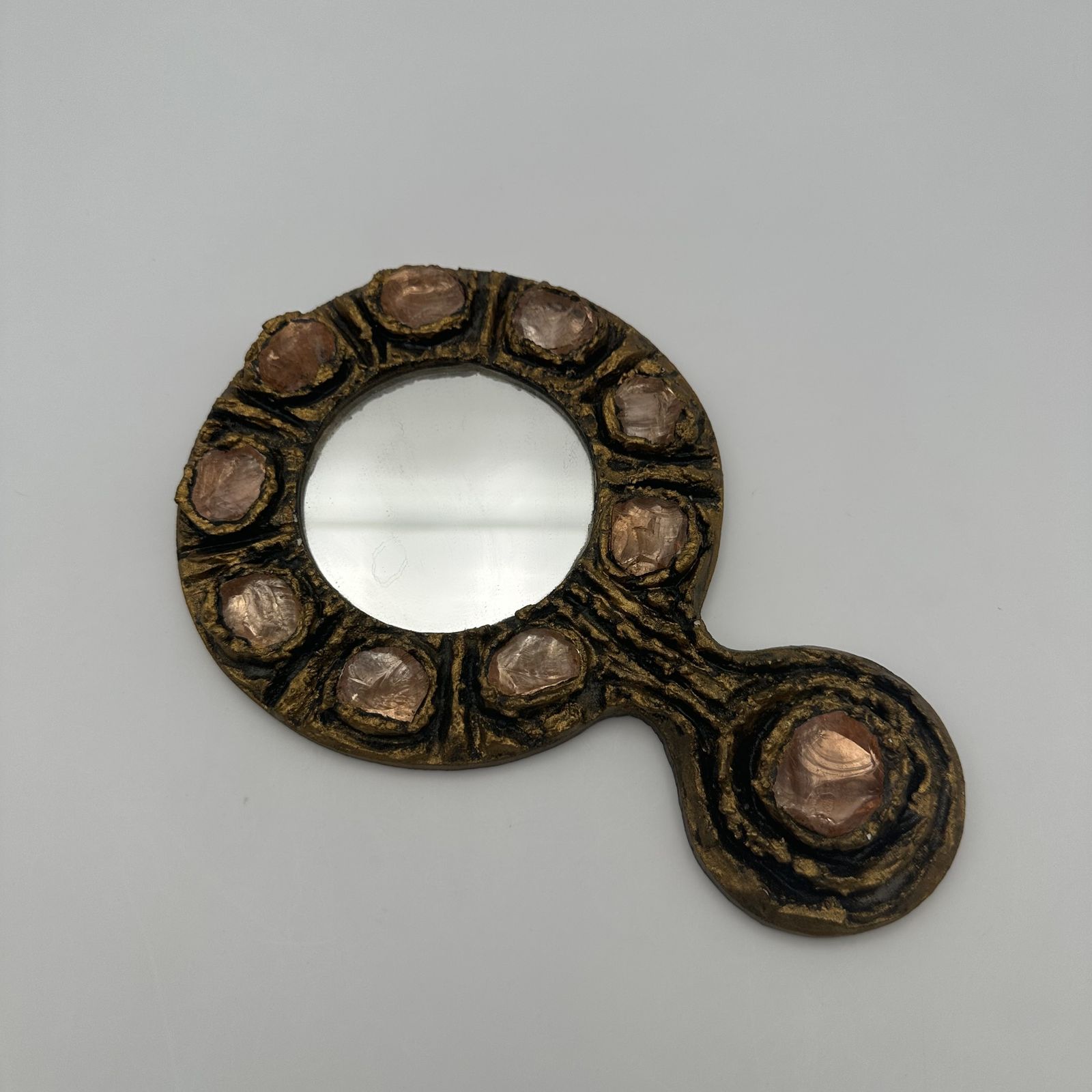 Hand Mirror In Gilded Metal, In The Style Of Line Vautrin – Italian Work Circa 1970