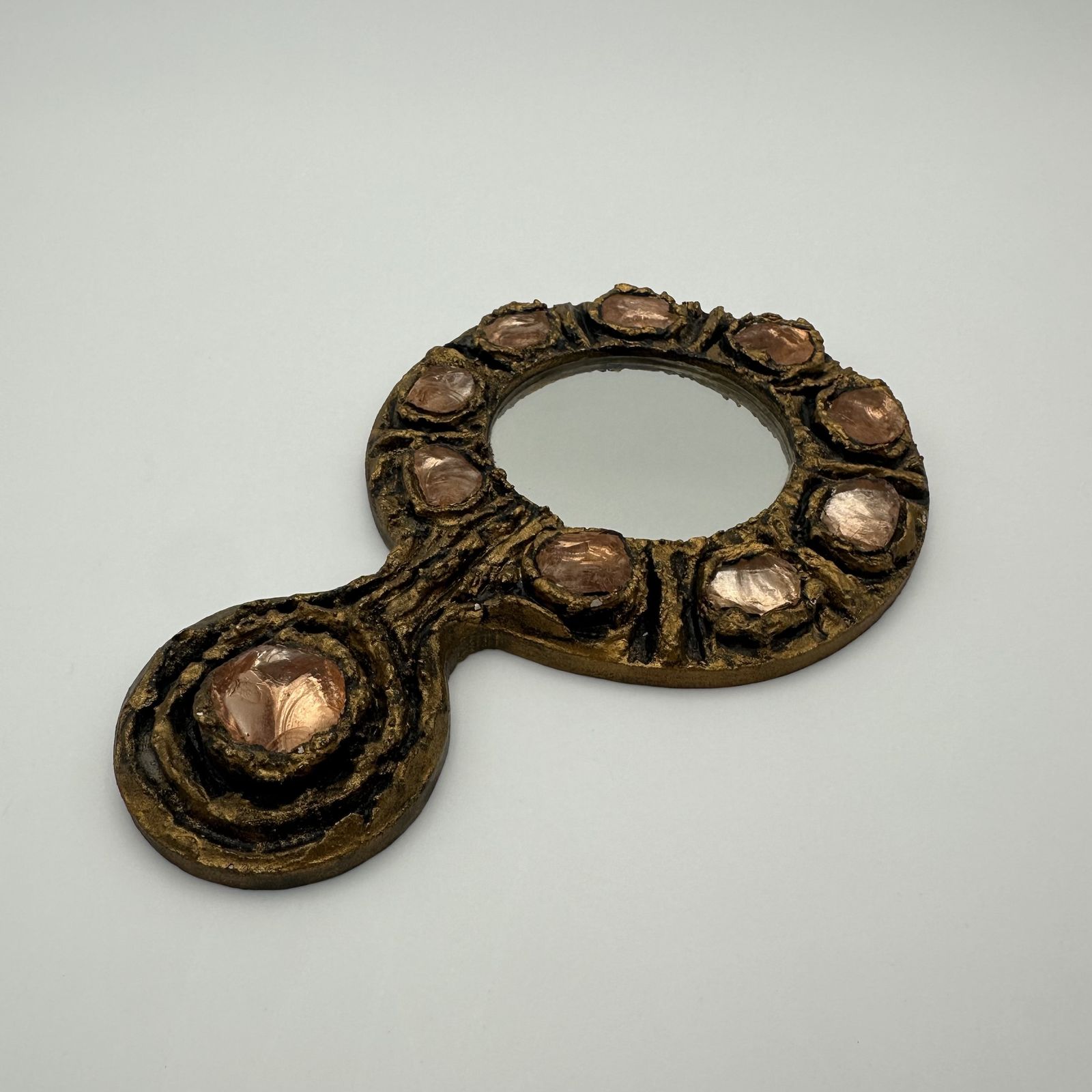 Hand Mirror In Gilded Metal, In The Style Of Line Vautrin – Italian Work Circa 1970 photo buy
