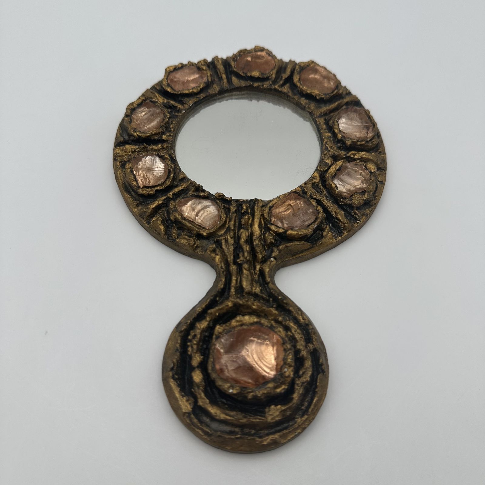 Home Decor Hand Mirror In Gilded Metal, In The Style Of Line Vautrin – Italian Work Circa 1970 photo