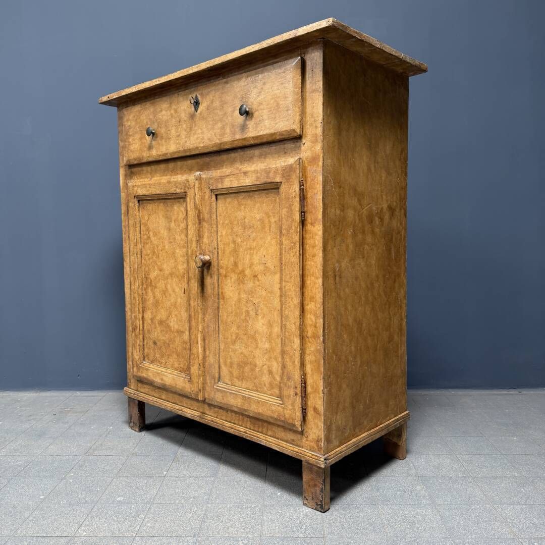 Antique Weathered Ochre Yellow French Farmhouse Cabinet