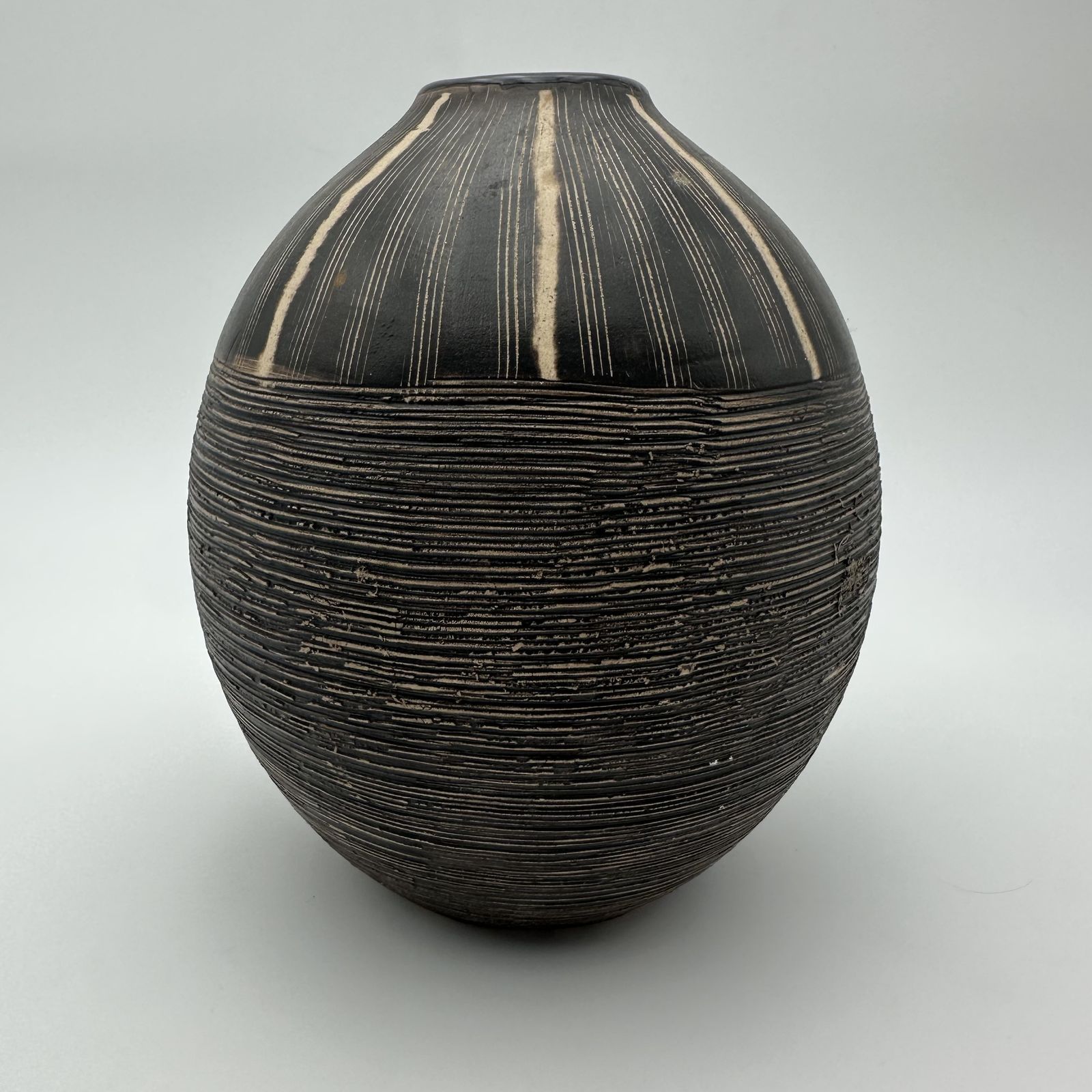 Black And White Ceramic Vase With Monogram Decoration – In The Style Of Jean Besnard, Circa 1950 photo furniture