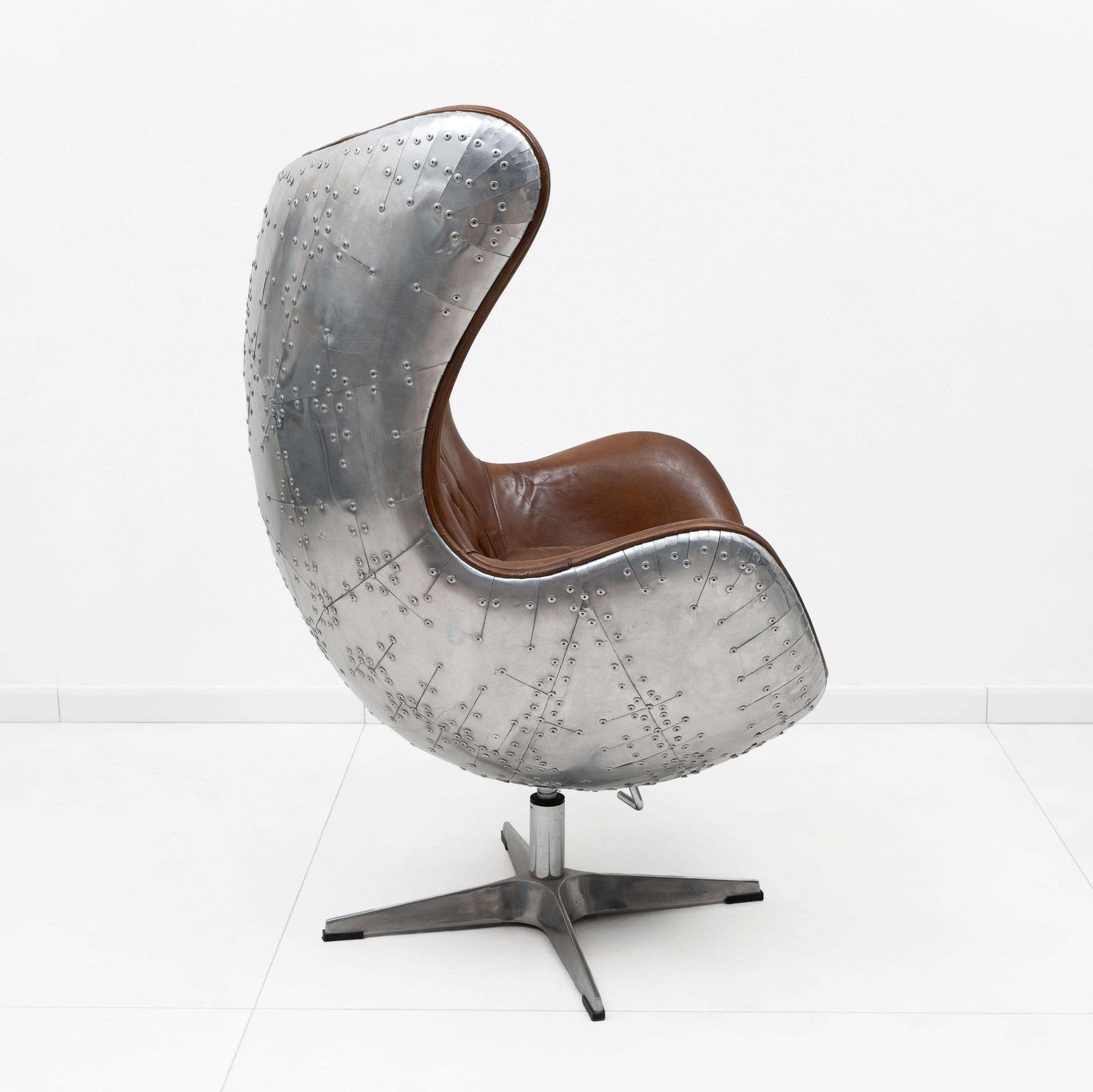 Mid Century Aviator Tomcat Egg Chair, Leather And Metal, 1970s photo for sale