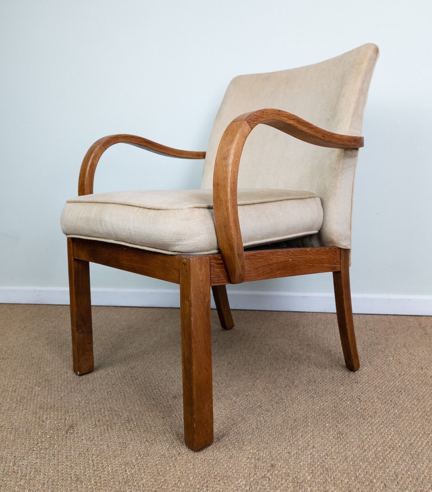 Vintage Mid Century Parker Knoll Cream Upholstered Oak Framed Bentwood Armchair photo 325.0
