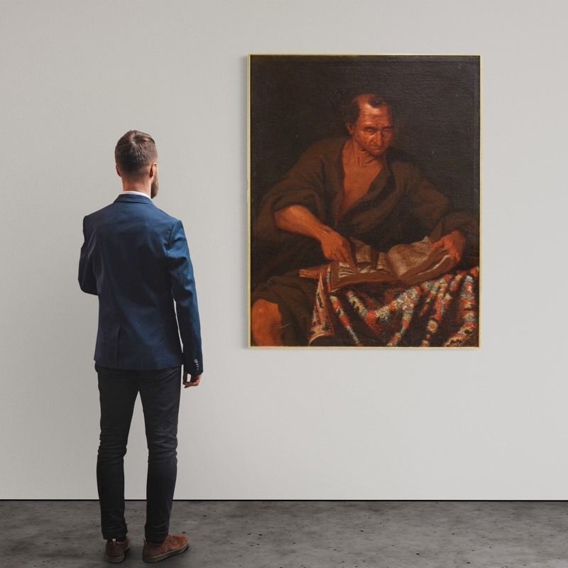 Great 17th Century Italian Painting, Philosopher In His Study photo furniture