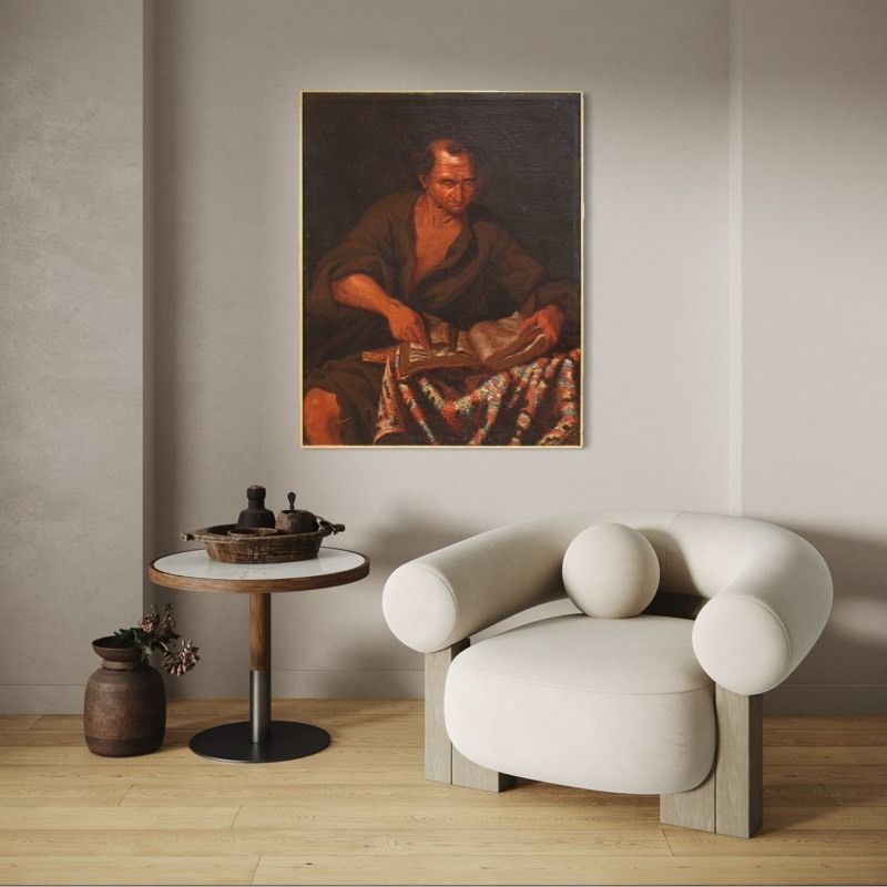 Tableau italien du XVIIe siècle, philosophe dans son cabinet photo Art