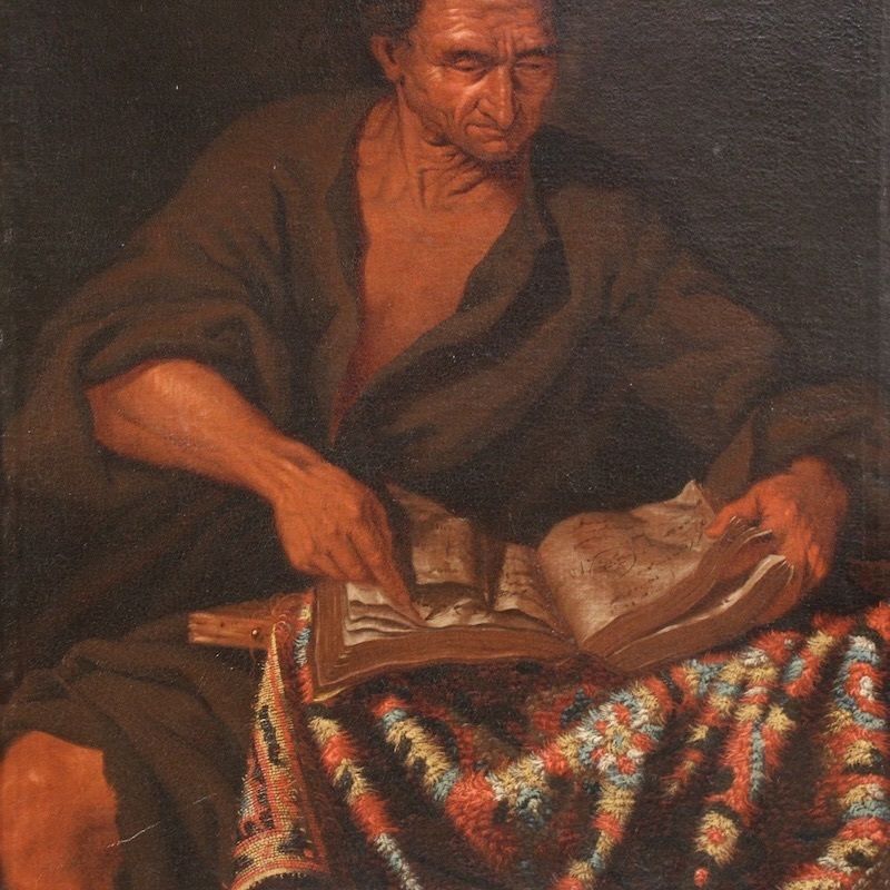 Tableau italien du XVIIe siècle, philosophe dans son cabinet photo 8200.0