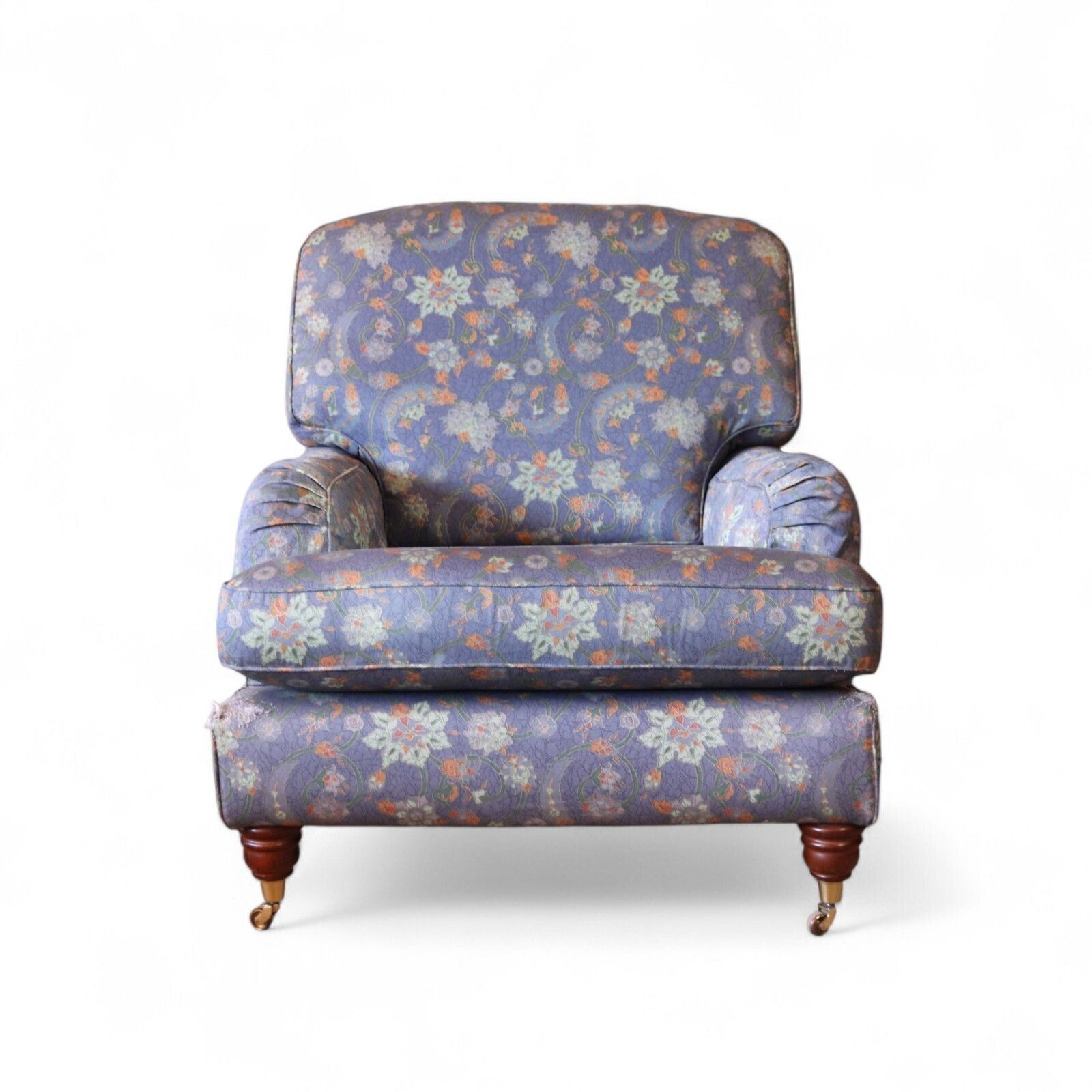 Vintage Multiyork Howard Style Armchair And Footstool   Floral Paisley Blue photo for sale