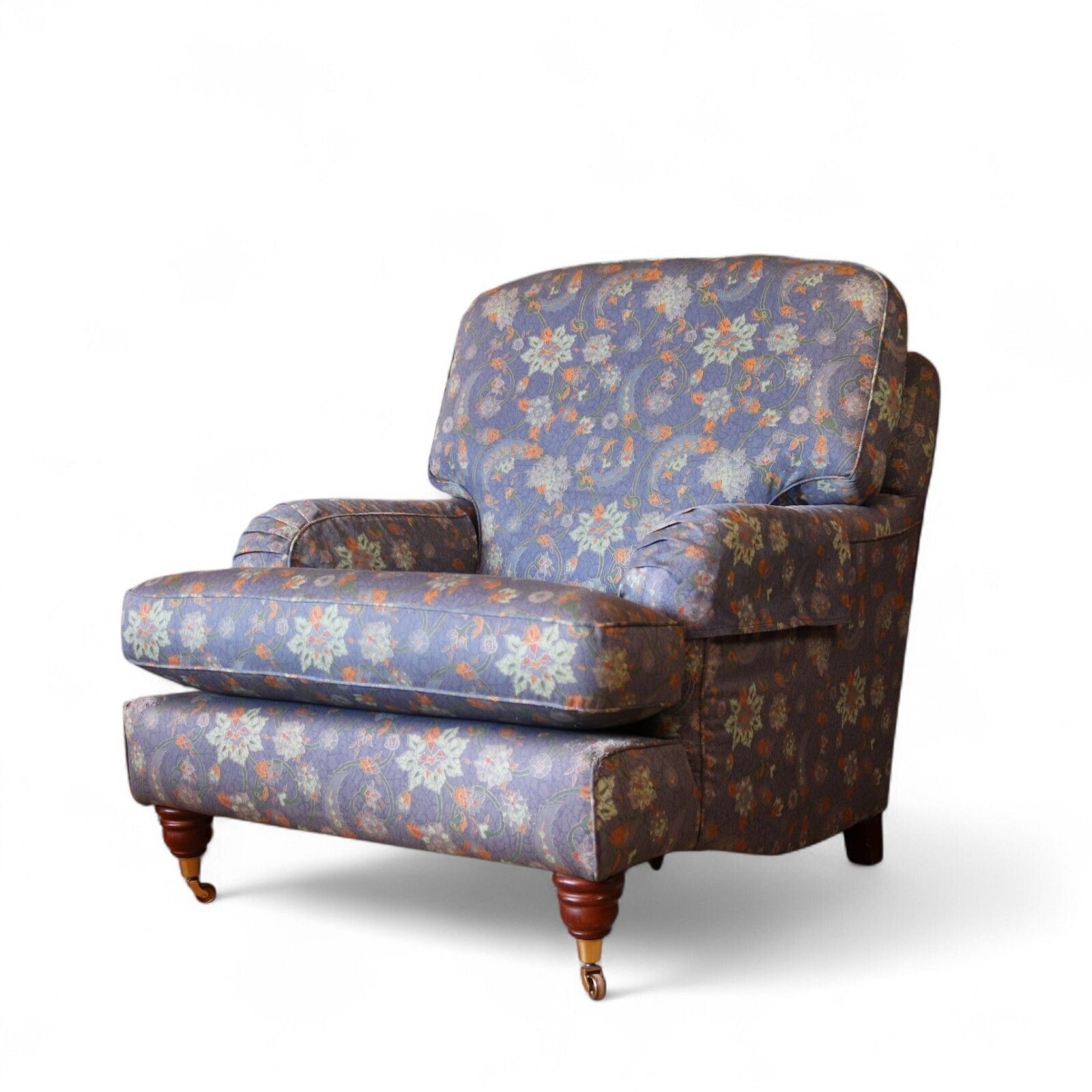 245.0 Vintage Multiyork Howard Style Armchair And Footstool   Floral Paisley Blue photo