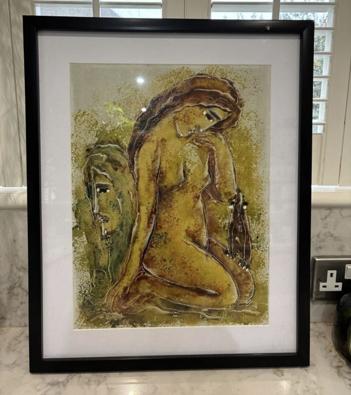 Mcm Calvin Burnett   Sgraffito Figural Painting Signed Oil On Canvas/Board