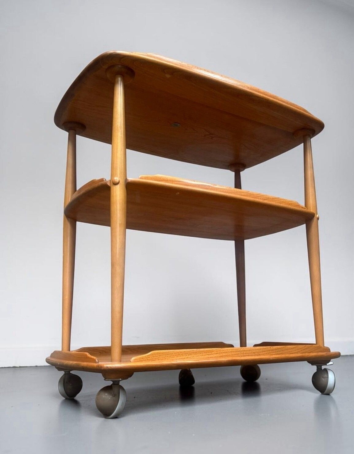 Furniture Ercol Blonde Windsor Trolley Coffee Table Three Tier Elm And Beech Retro C1960s photo