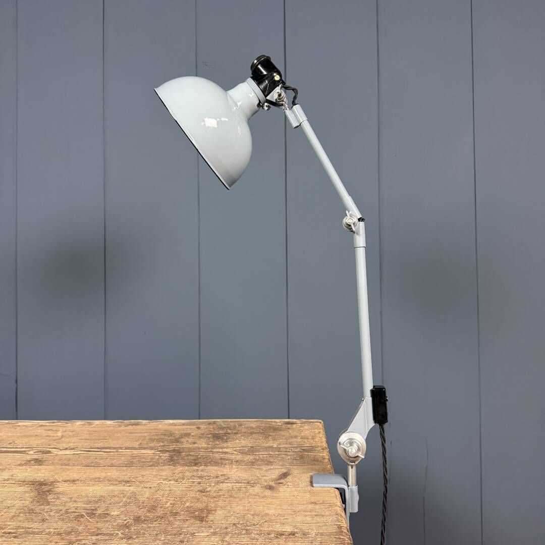 Lichtgrijze Rademacher Klemspot Met Grote Emaille Kap photo for sale