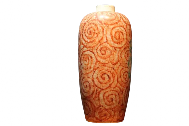 Antique Chinese Qing Dynasty Iron Red "Eight Treasures" Ceramic Bottle