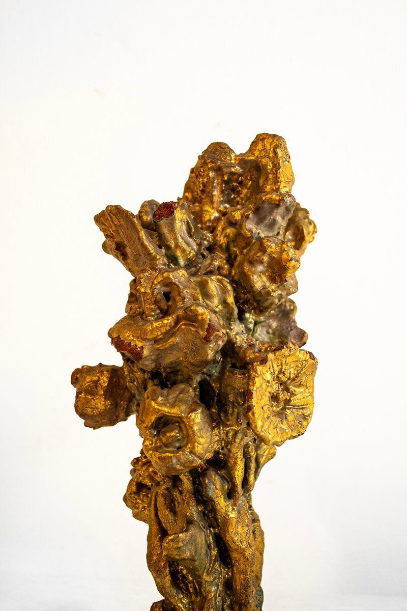 Vuurvergulde Terracotta Sculptuur Met Smeedijzeren Voetstuk Van Pozzi, Ca. Jaren 1950 photo Kunst