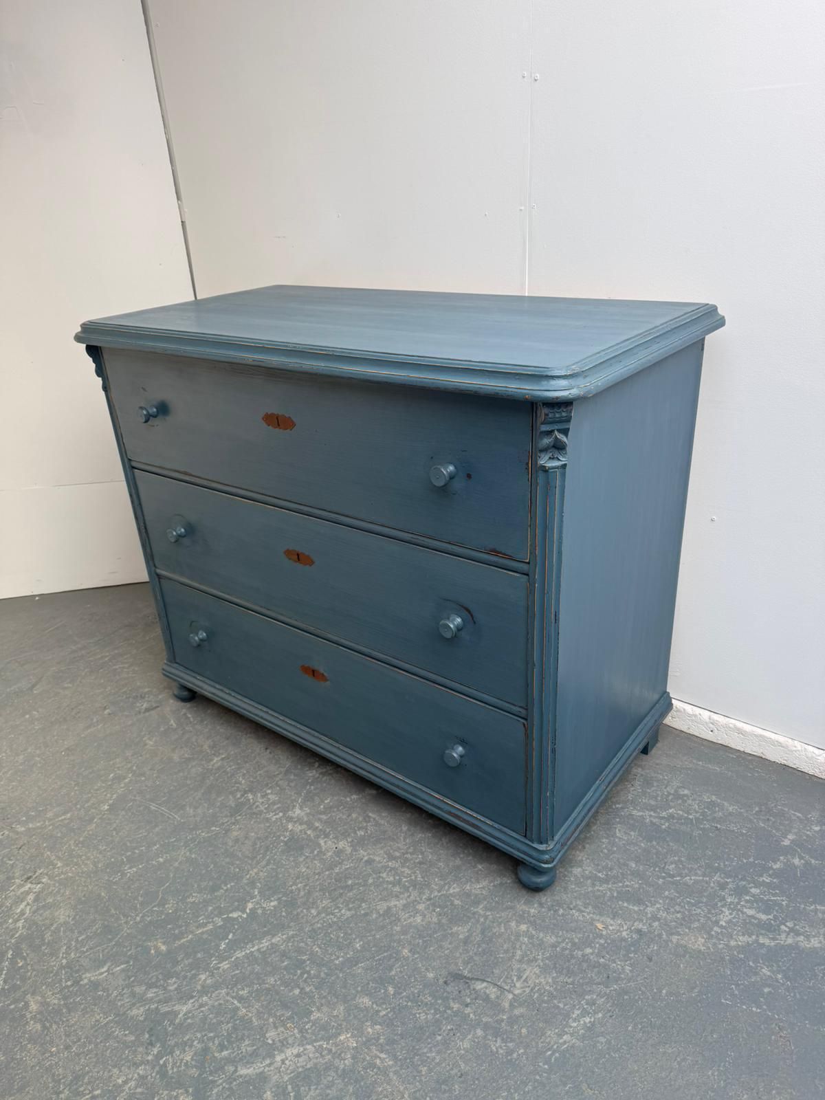 A Huge Painted Blue Pine Genuine Victorian Hungarian Chest Of Drawers