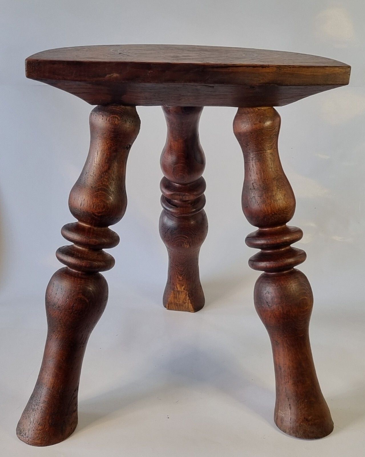Antique Oak French Stool Demi Lune Tripod Turned 3 Leg Plant Stand photo 165.0