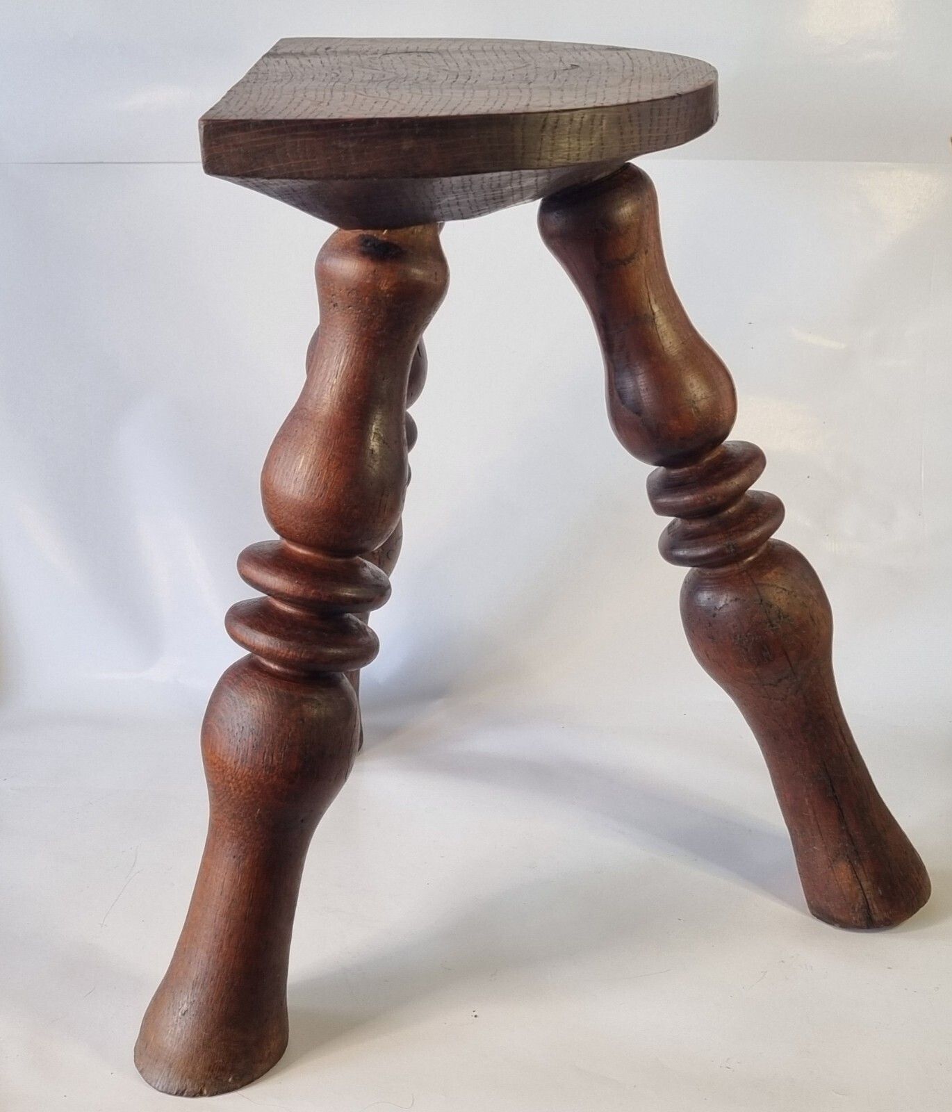 Antique Oak French Stool Demi Lune Tripod Turned 3 Leg Plant Stand photo vinterior