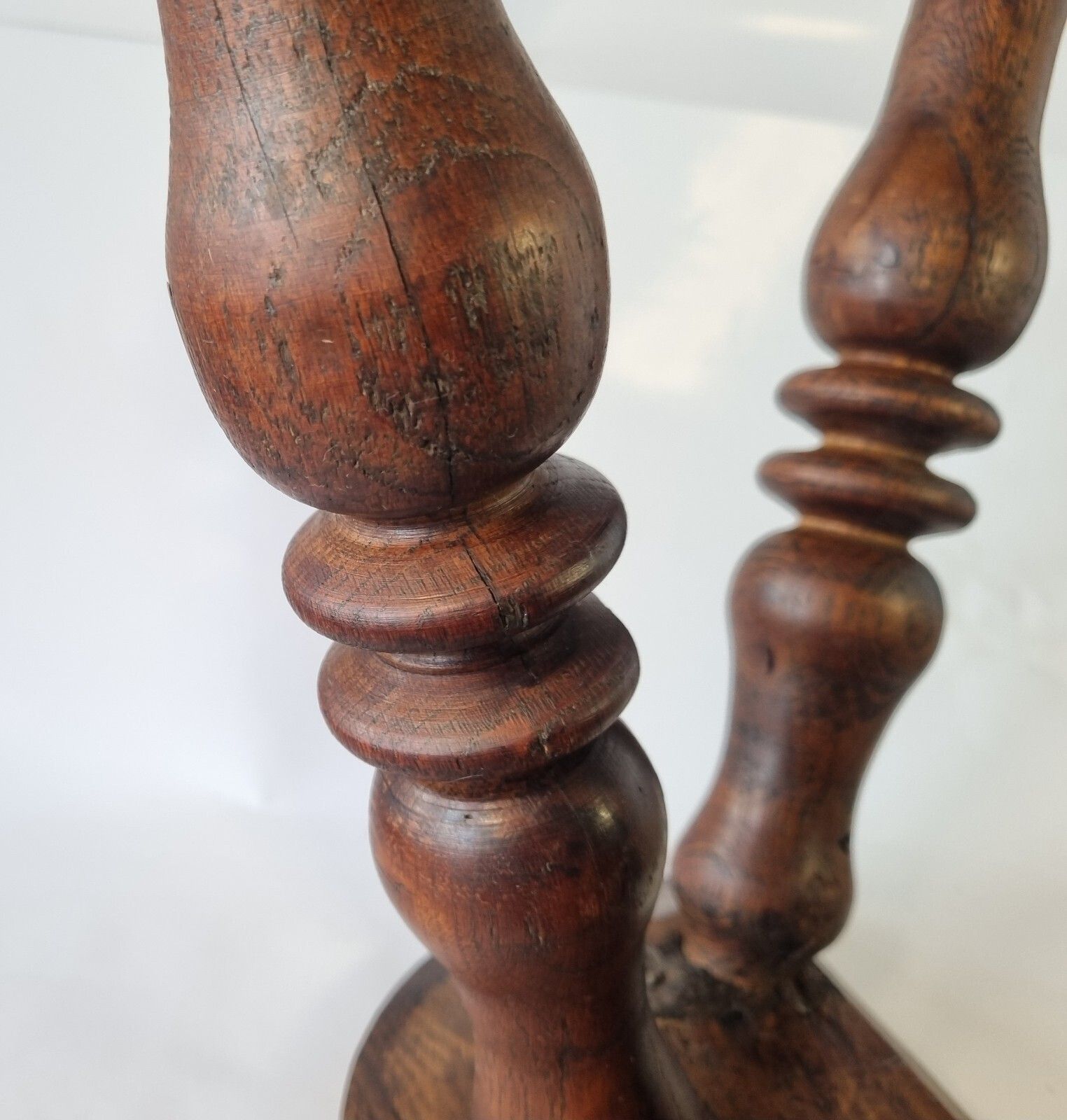 165.0 Antique Oak French Stool Demi Lune Tripod Turned 3 Leg Plant Stand photo