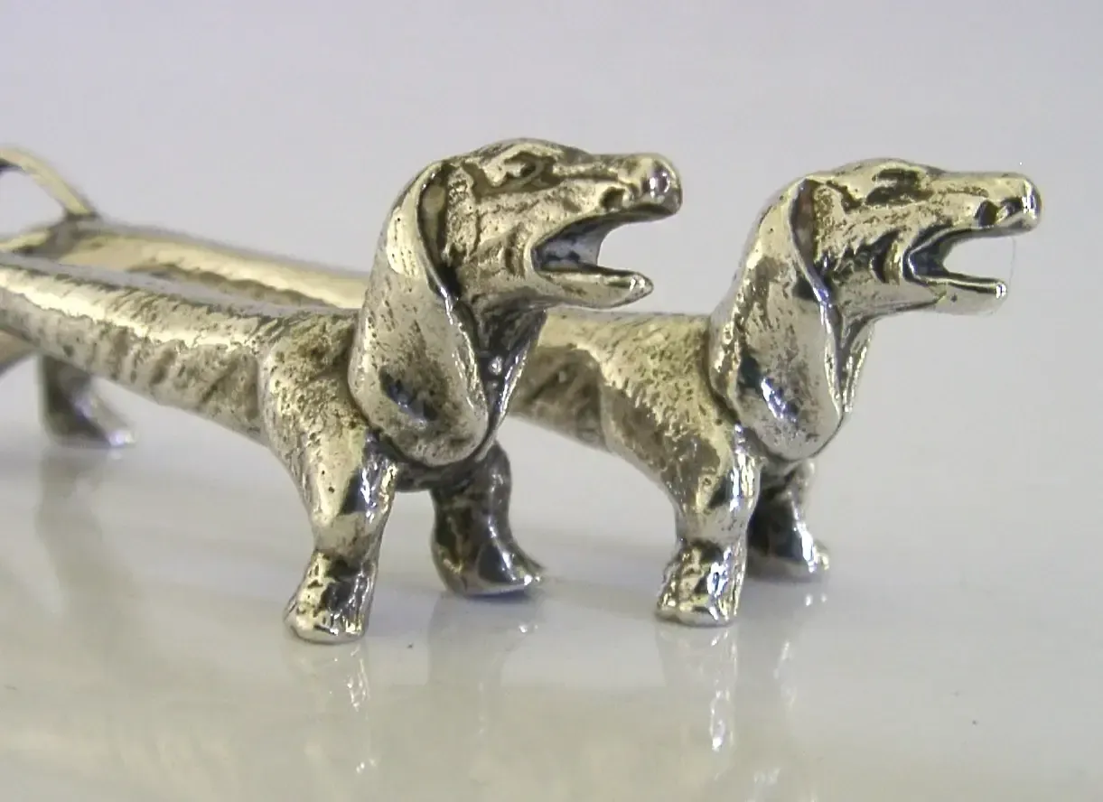 Novelty Sterling Silver Dachshund Dog Cutlery Rests 1972 Animals English 72g photo 225.0