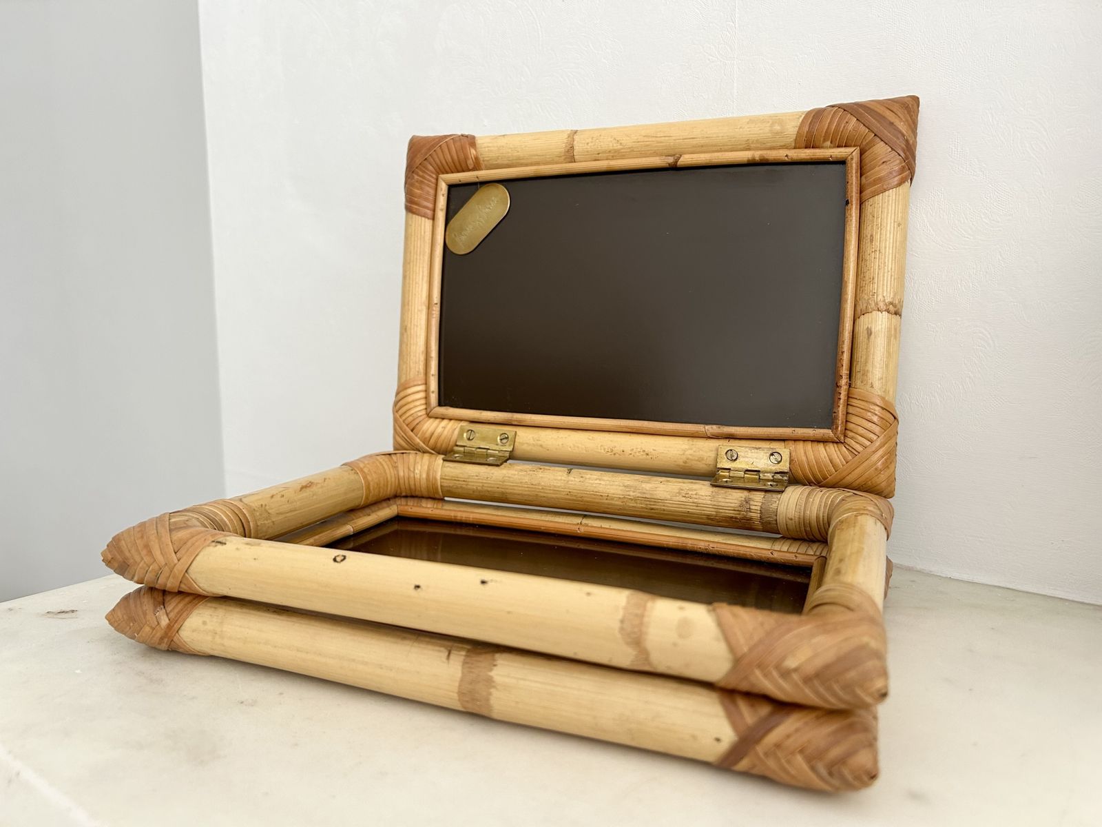 Vintage Bamboo Rattan & Bakelite Rectangular Box Made In Italy 1970s By Cesare Di Cesare photo Home Decor