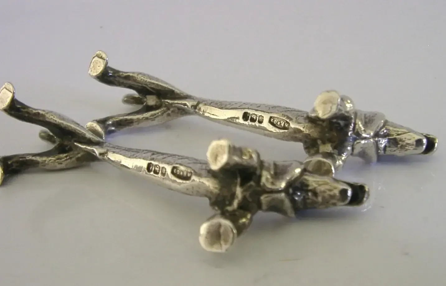 Novelty Sterling Silver Dachshund Dog Cutlery Rests 1972 Animals English 72g photo vintage