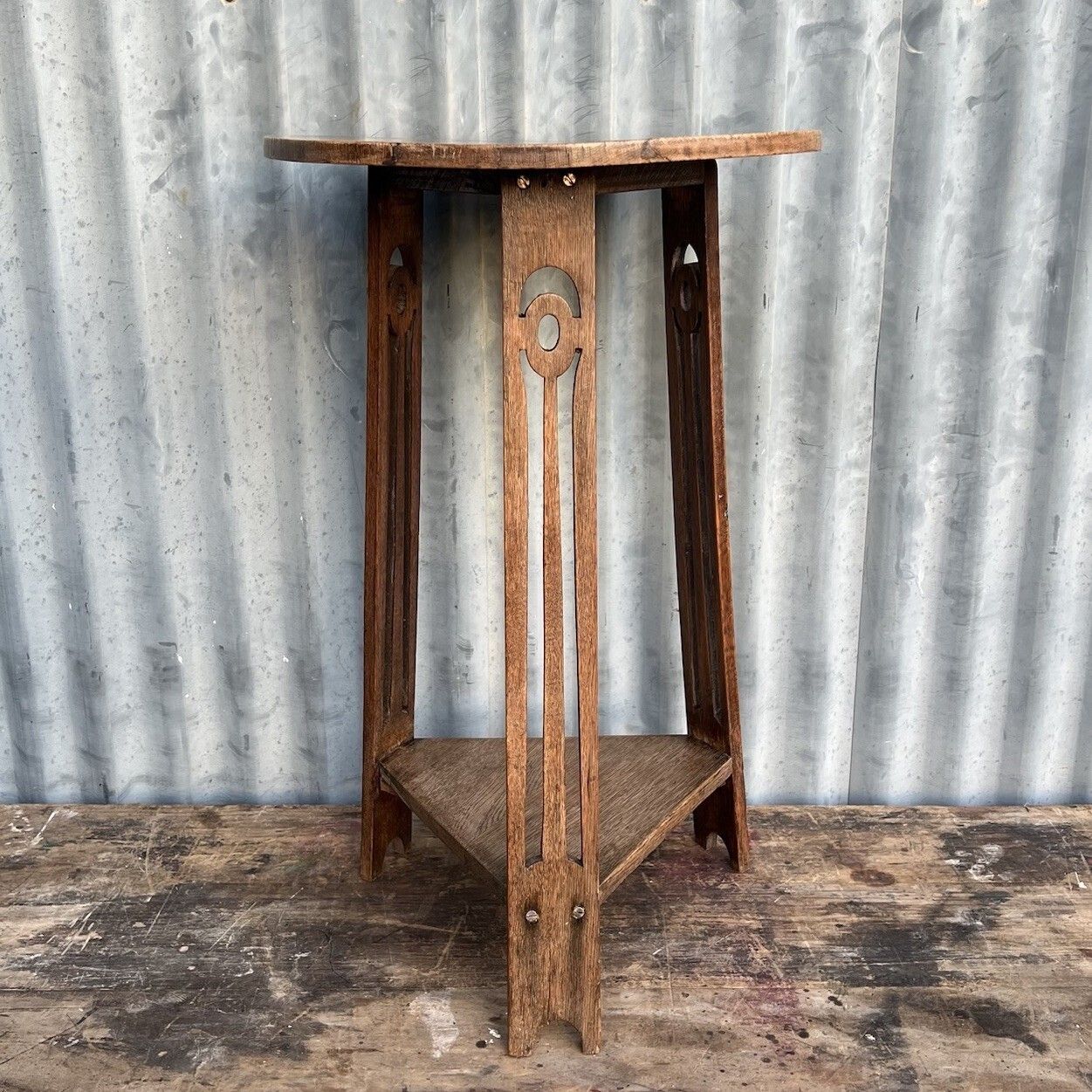Antique Arts And Crafts Liberty Style Oak 3 Legged Side Occasional Lamp Table photo furniture