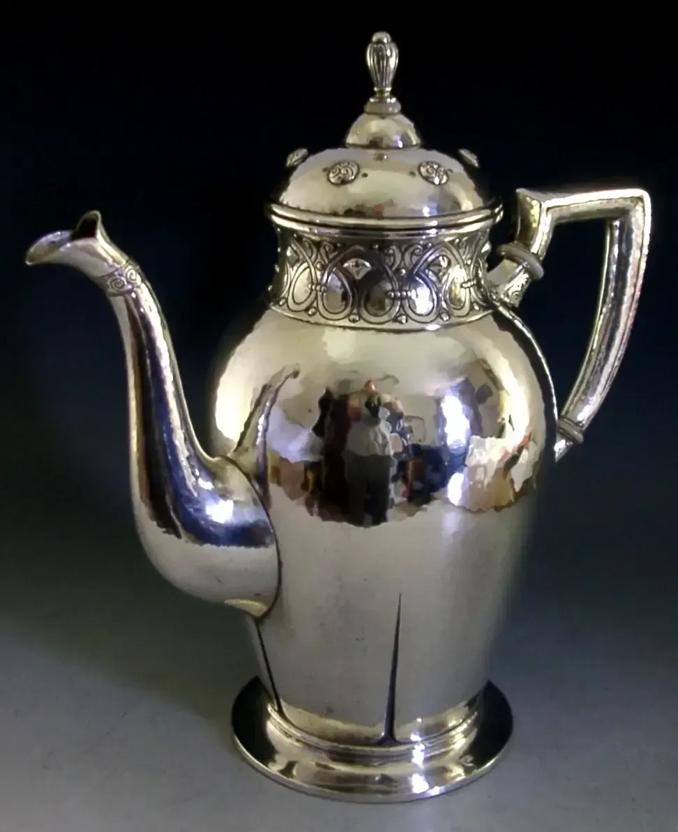 Huge Rare 688g Jezler 800 Solid Silver Coffe Pot C1920 Antique Arts & Craft 26cm photo furniture